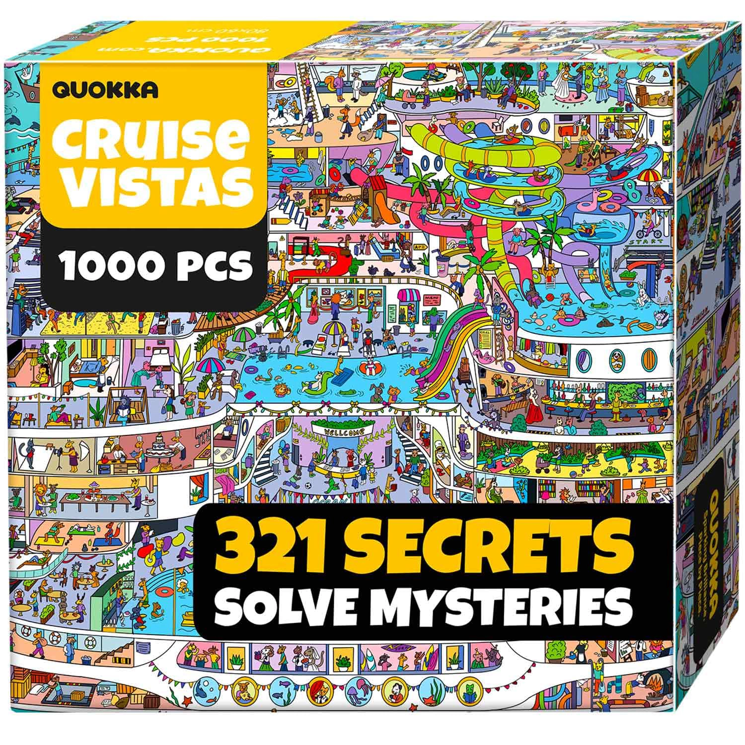 QUOKKA 1000-Piece Jigsaw Puzzles for Adults – Cruise Vistas, Galactic Tails, Knightly Cats Premium Box, Extra Fun Challenges
