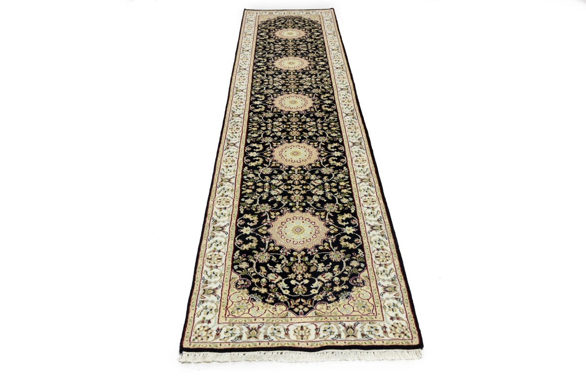 Magic Rugs 2'9 x 11'11 Hand Knotted Navy & Cream Indo-Nain Wool Runner Rug