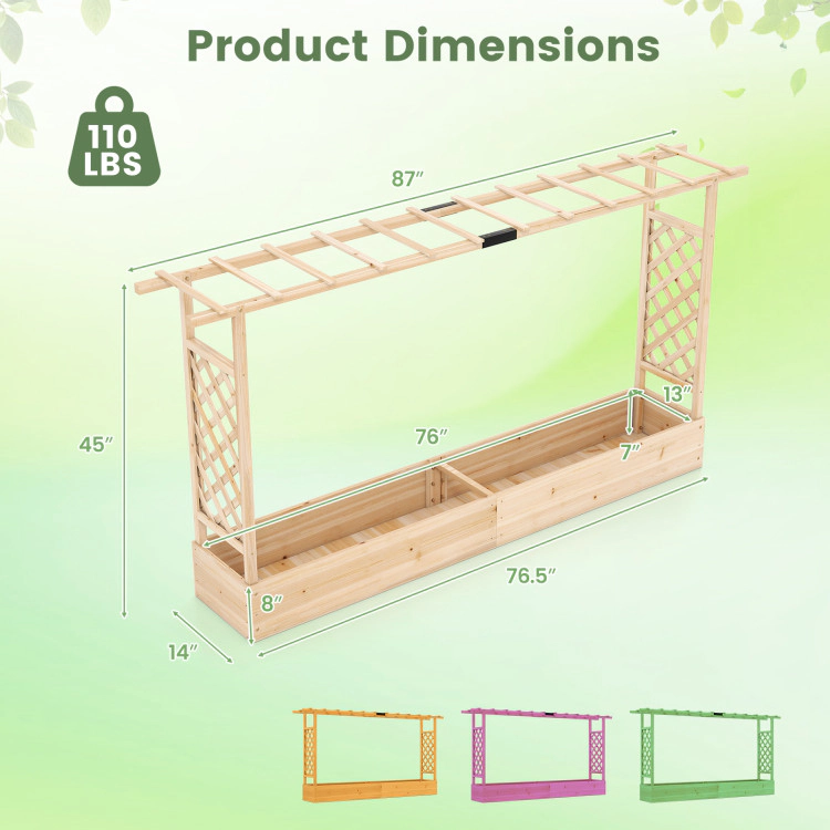 Hivvago 45 Inch Tall Wooden Raised Garden Bed with Side Trellis and Hanging Roof Drainage Holes