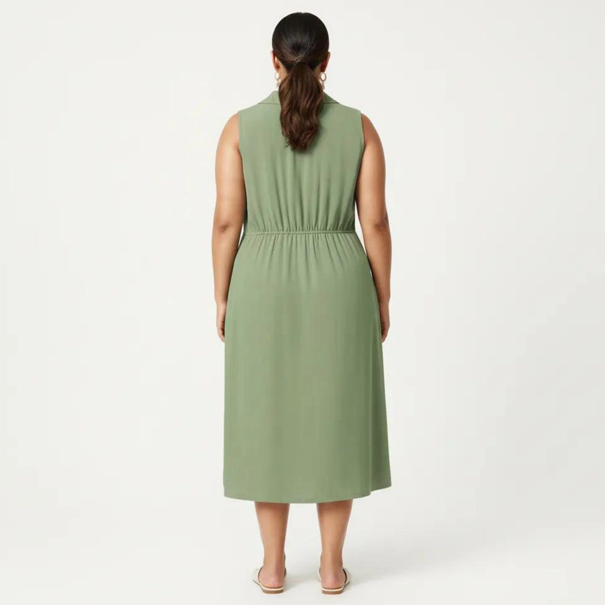 Anna-Kaci Women's Plus Sleeveless Wrap Side Button Detail V Neck Structured Flowy Midi Dress