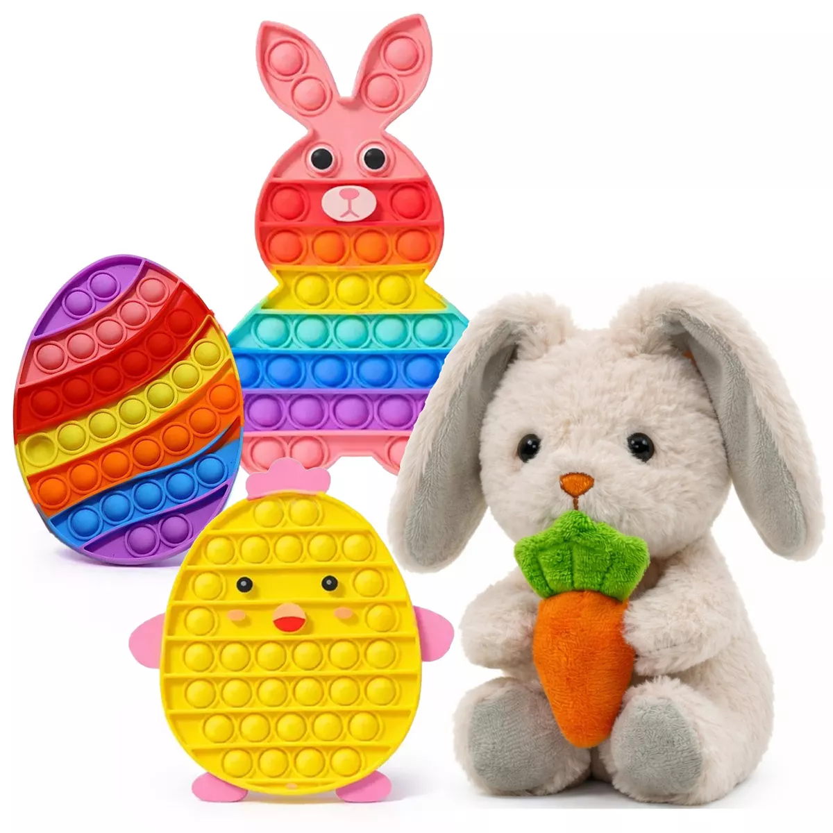 Sperric Easter Bubble Pop Fidget & Baby Plush Bunny Toy Set - Bunny, Chicken & Egg Pop It Fidget with Plush Bunny
