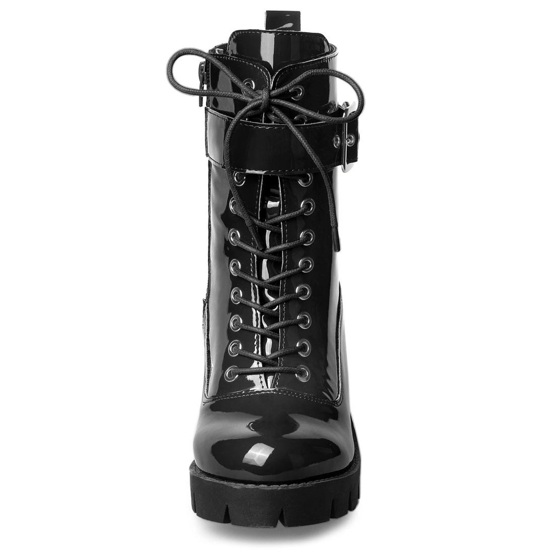 BLISSFUL STEP Women's Zip Platform Chunky Heel Combat Boots