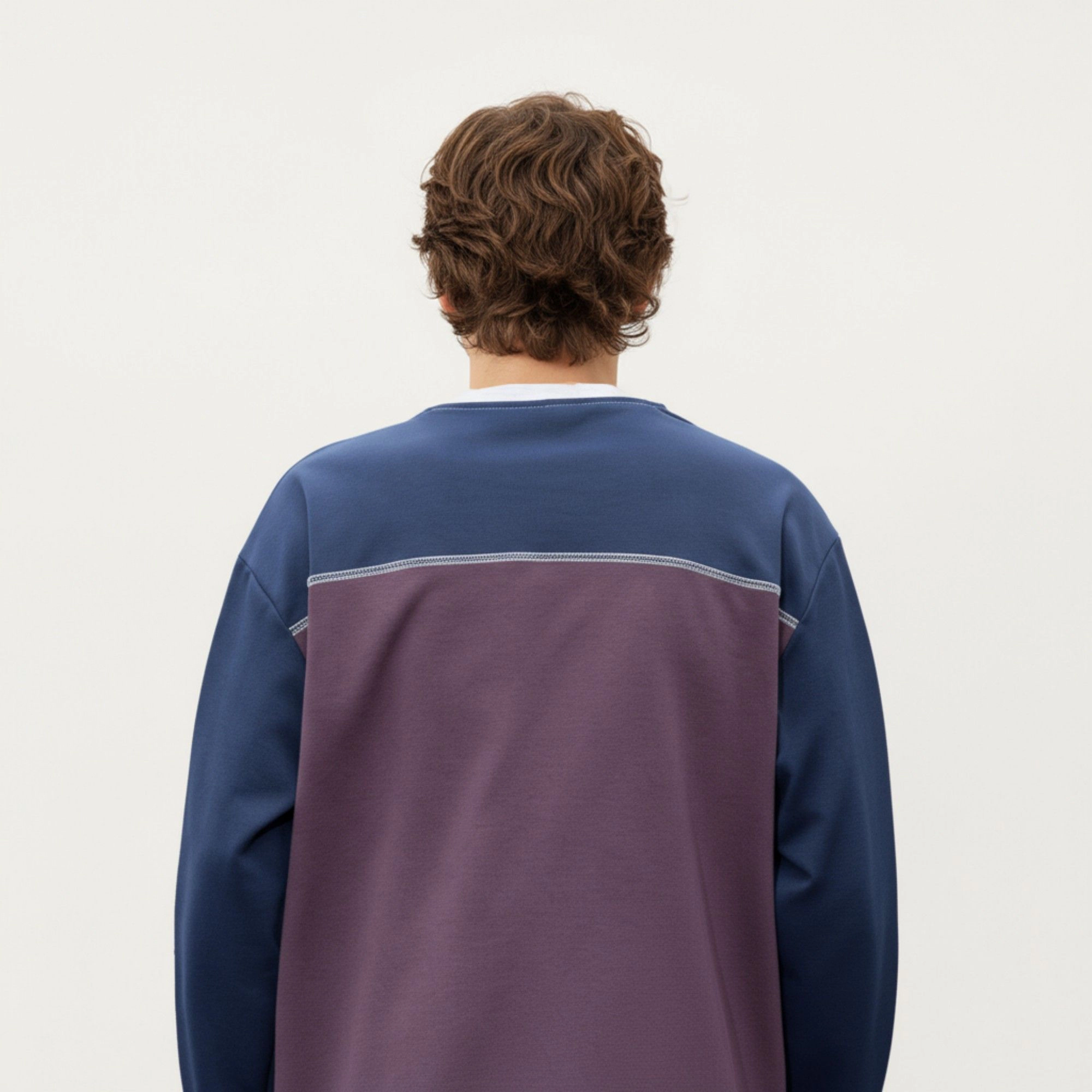 Anna-Kaci Men's Long Sleeve Color Block Crew Neck Pullover with Contrast Stitching and Relaxed Fit
