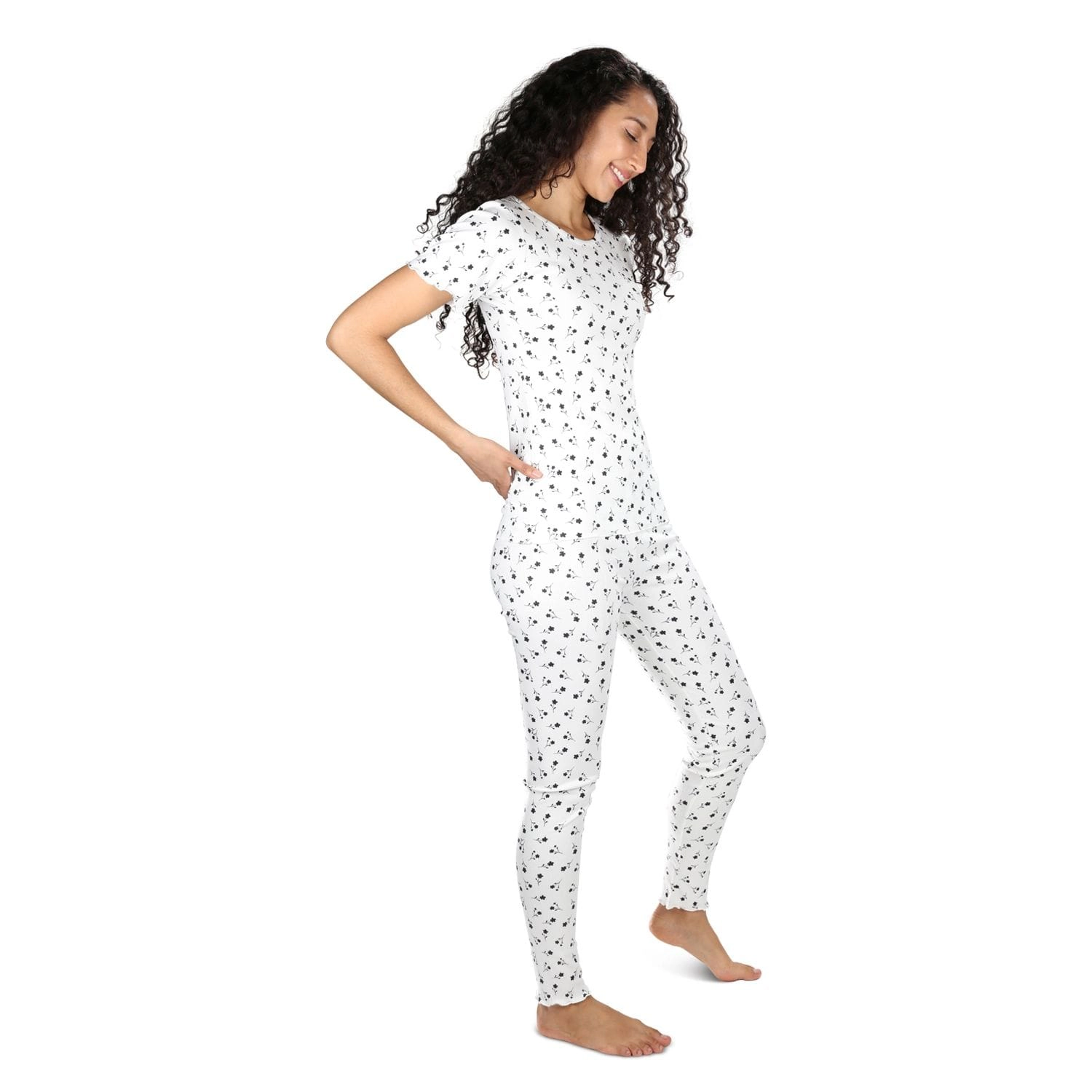 MeMoi Women's Scalloped Edge Ditsy Floral Two-Piece Pajama Set