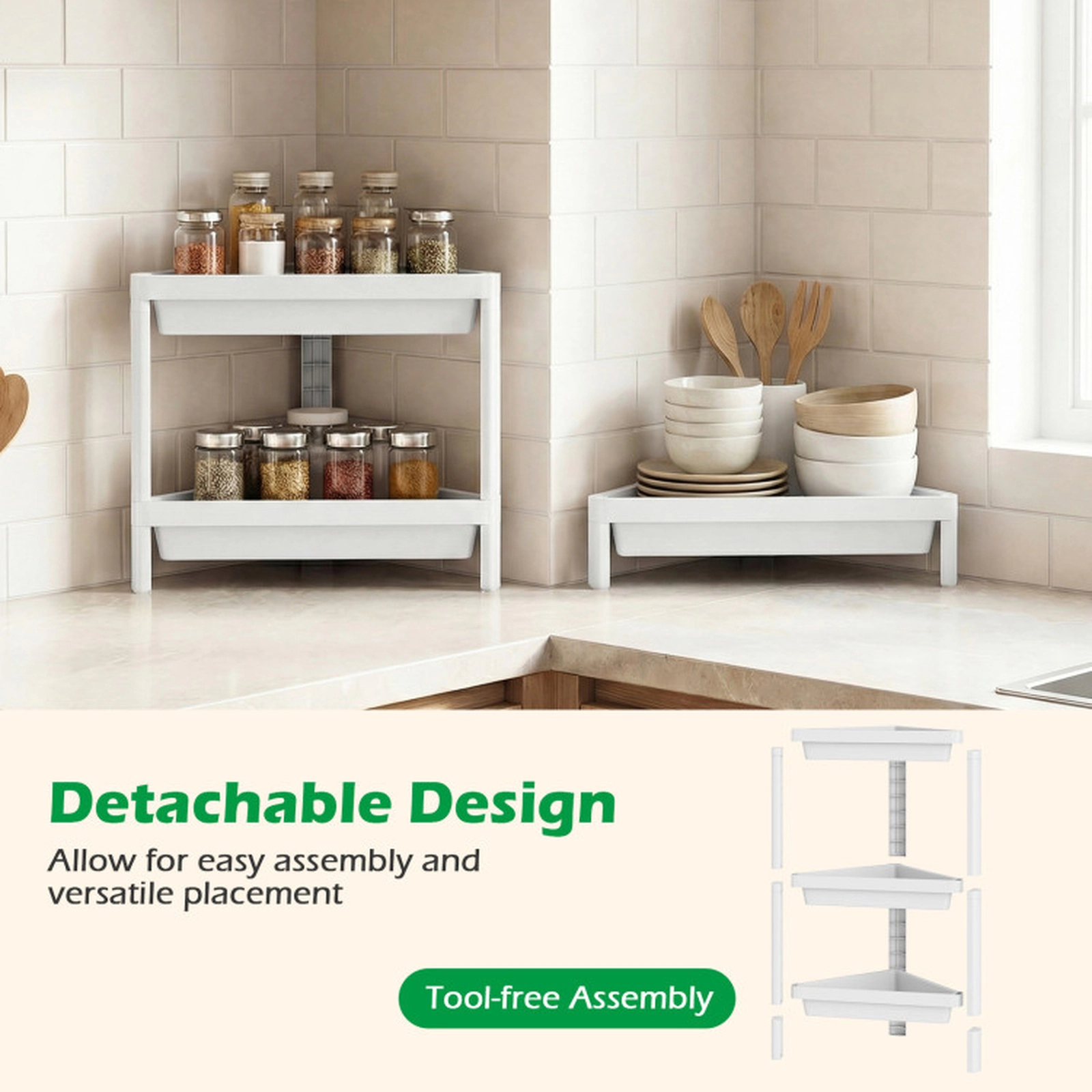 SUGIFT 2-Pack 3-Tier Detachable Corner Shower Caddy Storage Rack 10-in x 17.5-in x 26.5-in 18-lb per Shelf White