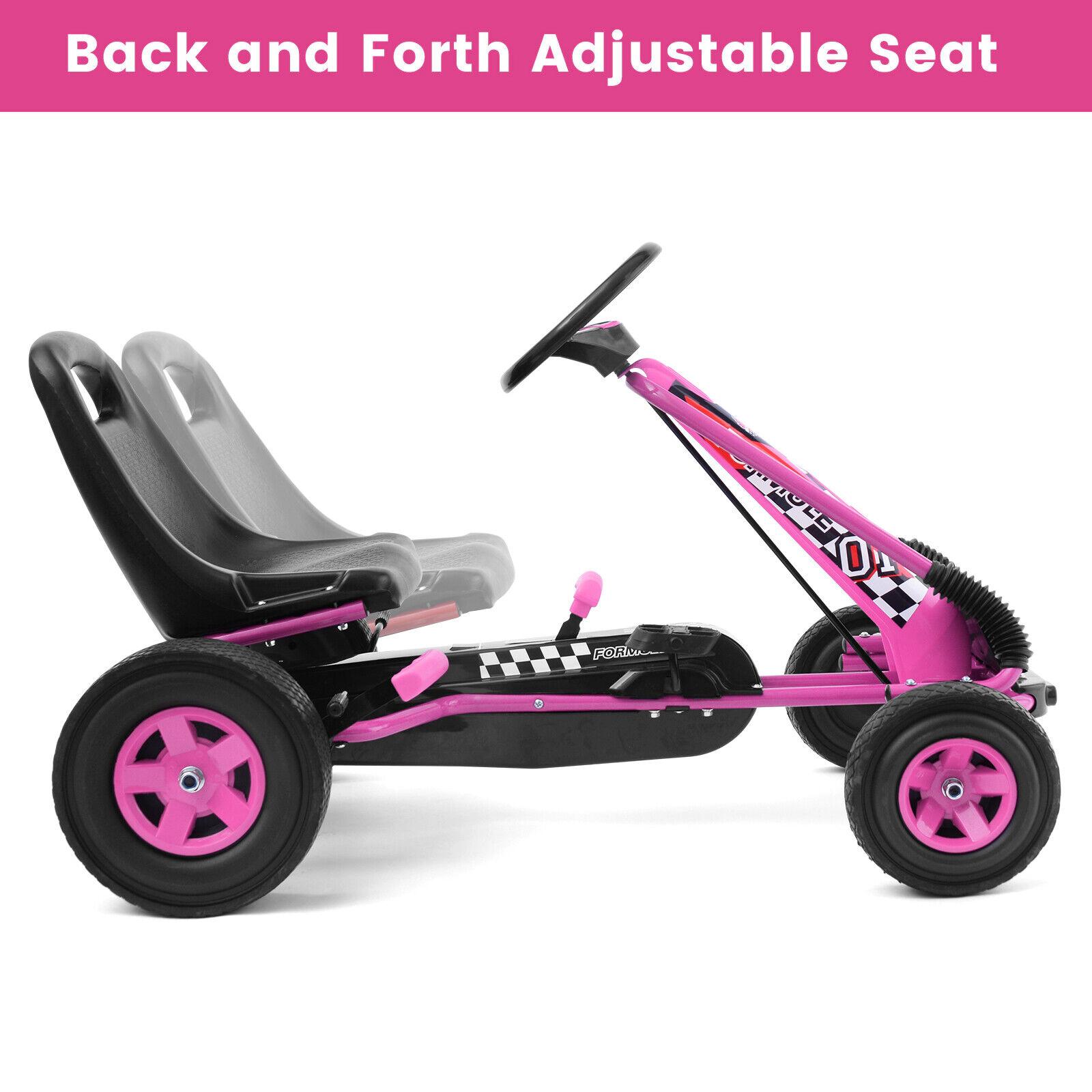SUGIFT 4-Wheel Kids Ride On Pedal Powered Go Kart Racer Car 66-lb Capacity Ages 3+ Pink 39.8 x 24 x 24.5 in Frame