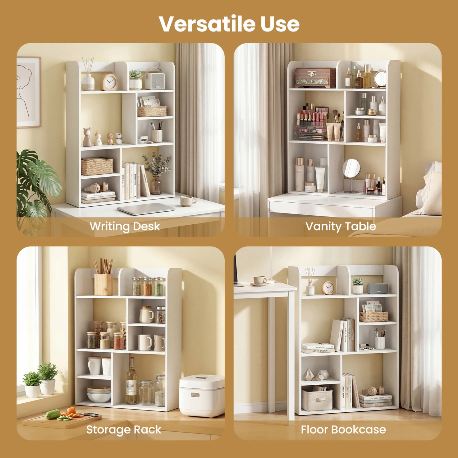 SUGIFT White Desktop Display Rack with 8 Open Cubes for Home Office