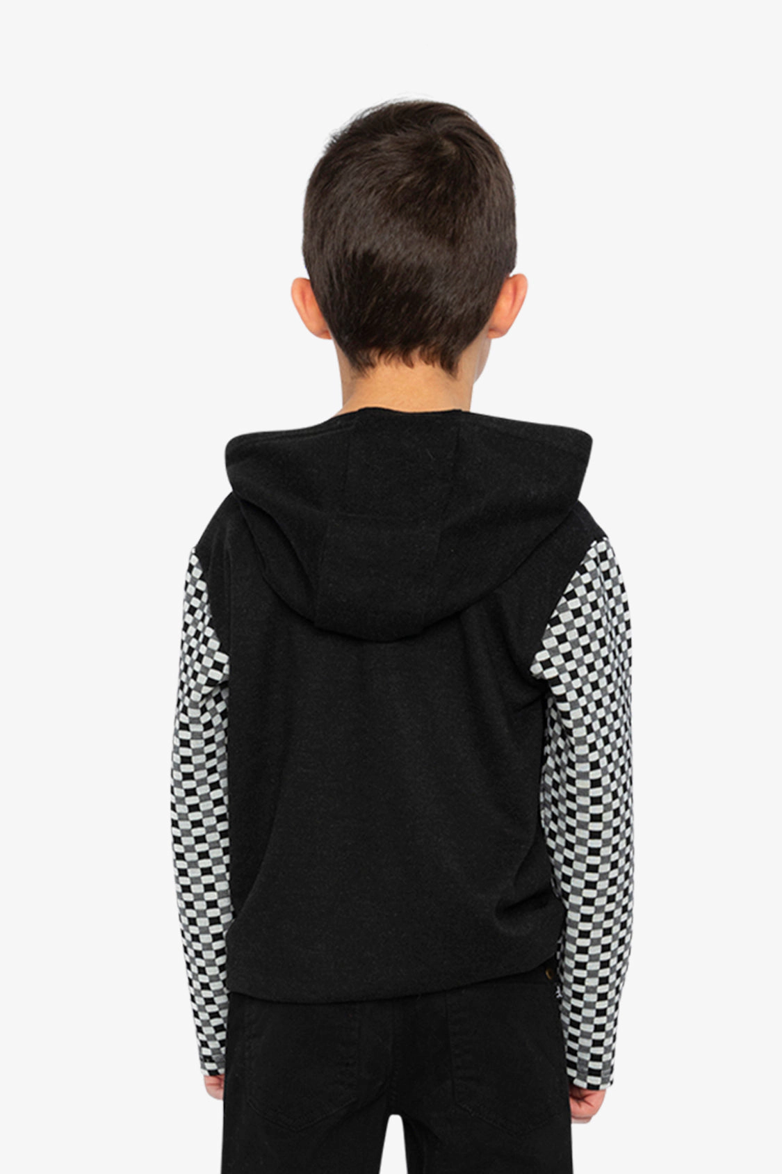 Deux par Boys Checkered Colorblock Hooded Top with Chest Pocket
