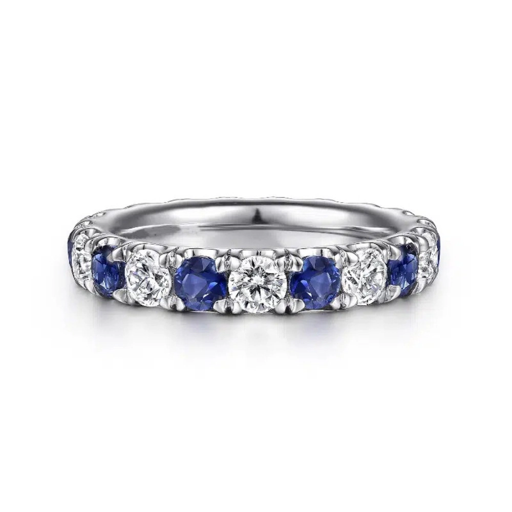 3mm Thin Band Eternity Rings White and Blue Created Sapphire Ring