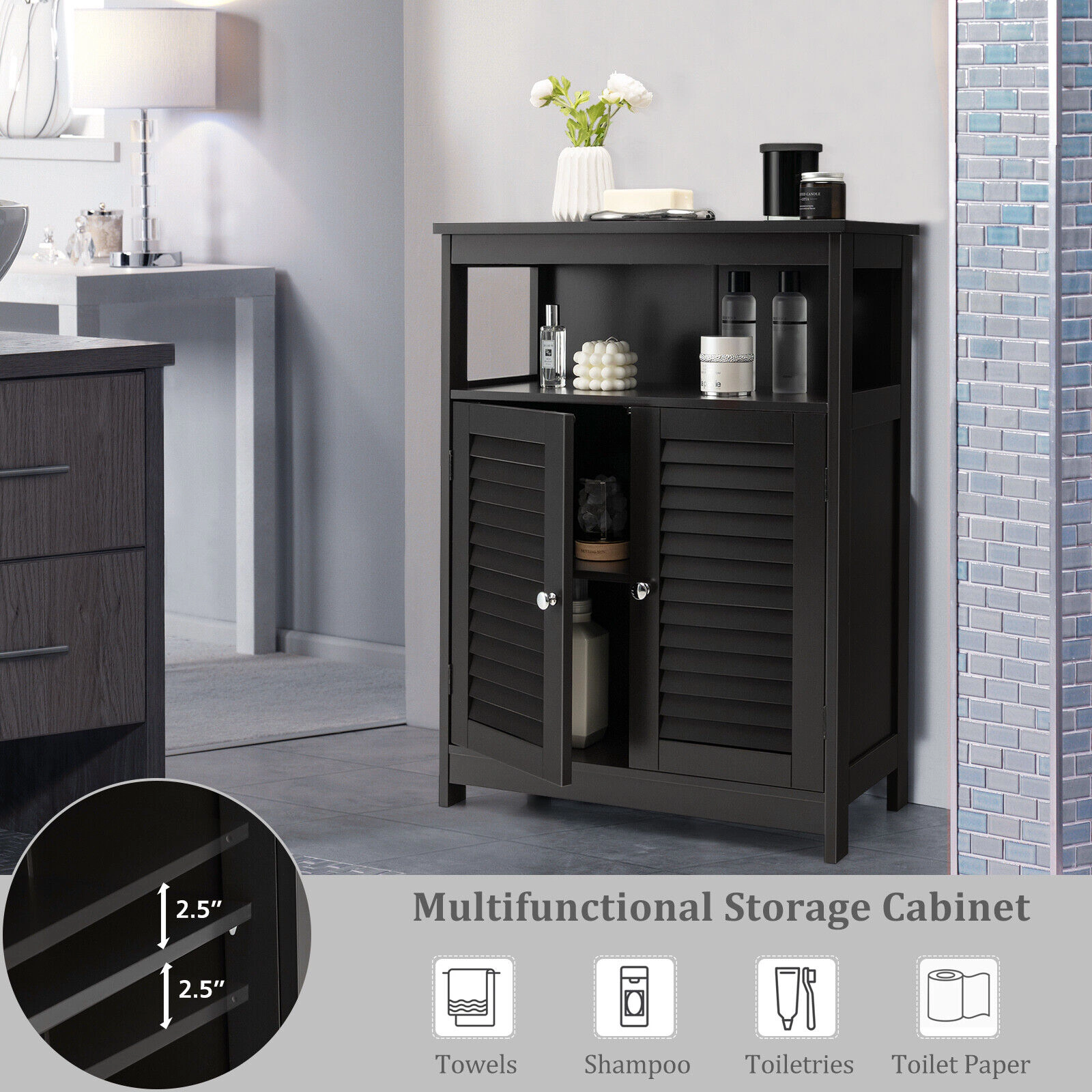 SlickBlue Freestanding Bathroom Cabinet with Open Shelves and Doors
