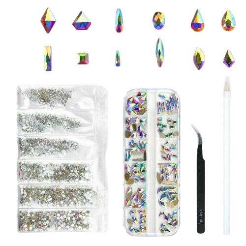 Home Collection Mixed Glass Nail Art Rhinestones with Tweezer and Pickup Pen