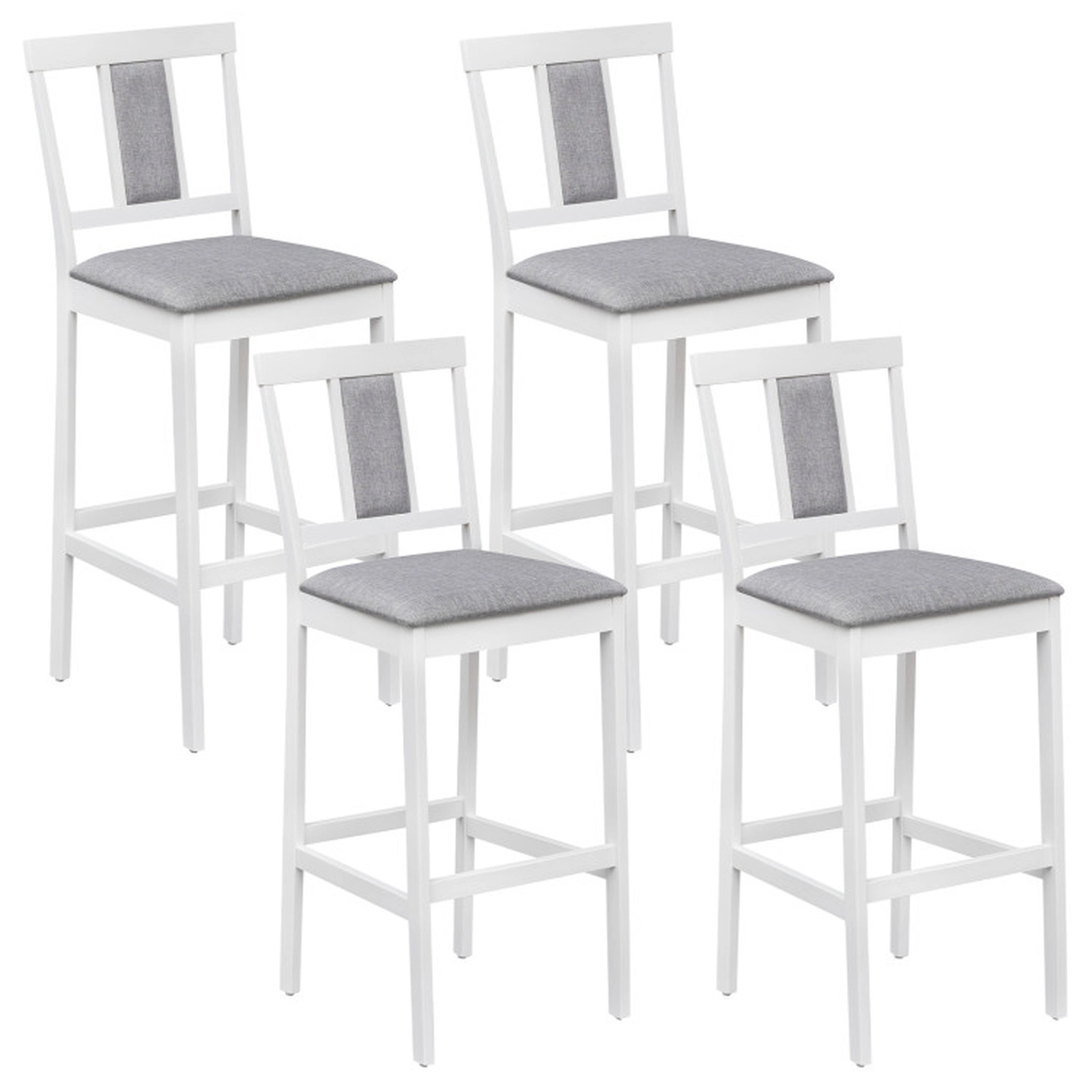 SUGIFT Set of 4 Upholstered Bar Stools 29.5-in Seat Height Bar Height with Solid Rubber Wood Frame 300-lb Capacity White
