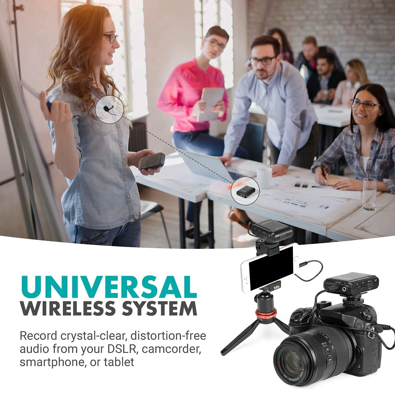 Movo WMX-1 2.4GHz Wireless Lavalier Microphone System Compatible with DSLR Cameras, Camcorders, iPhone, Android