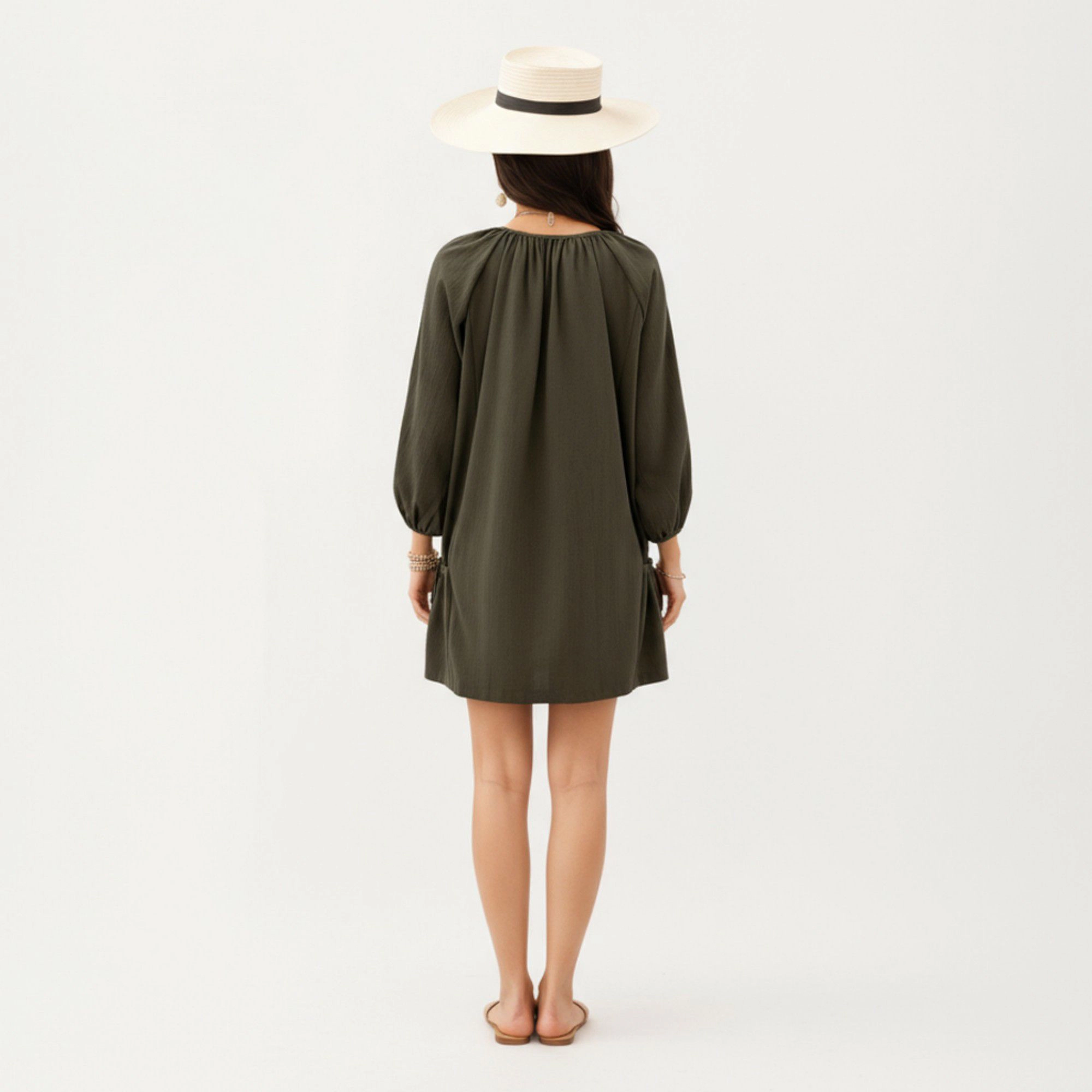 Anna-Kaci Women's Long Sleeve Button Front Side Tie Relaxed Fit Mini Dress
