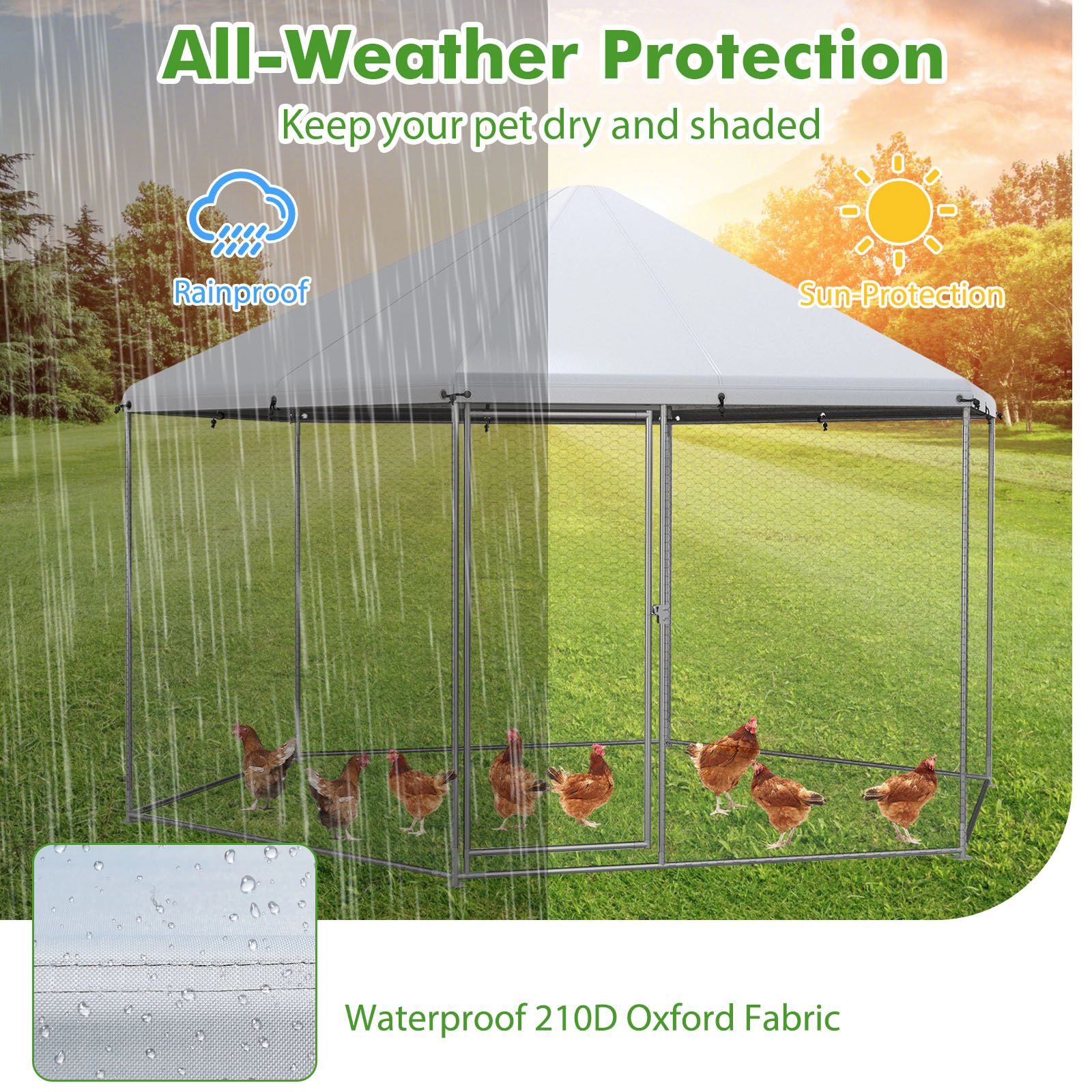 SUGIFT 13-ft Silver Hexagonal Walk-in Chicken Coop Poultry Cage with Oxford Cover and Wire Mesh