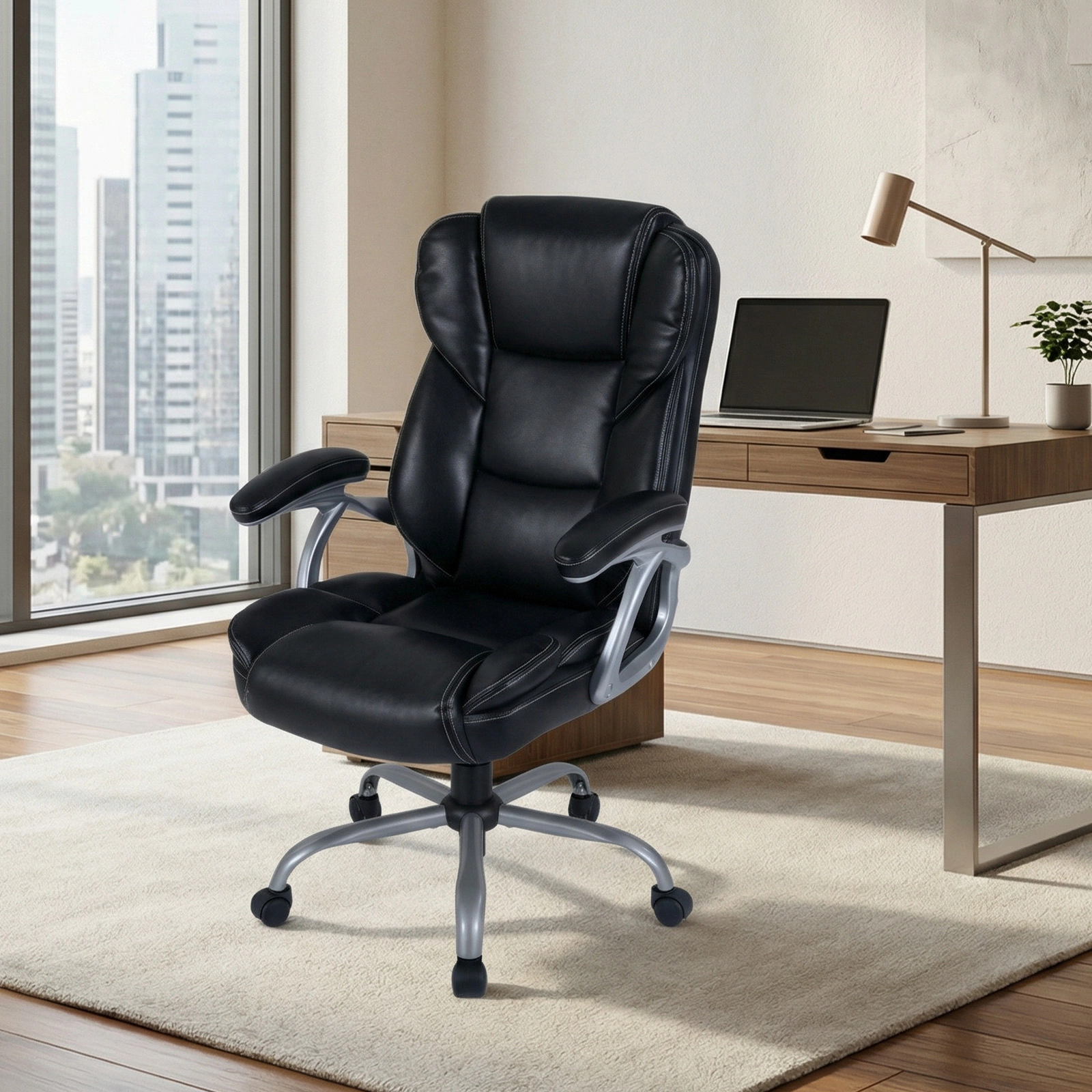 SUGIFT High Back Padded Armrests Zoned Backrest Leather Executive Office Chair 28-in x 30-in x 43.5-in 330-lb Black
