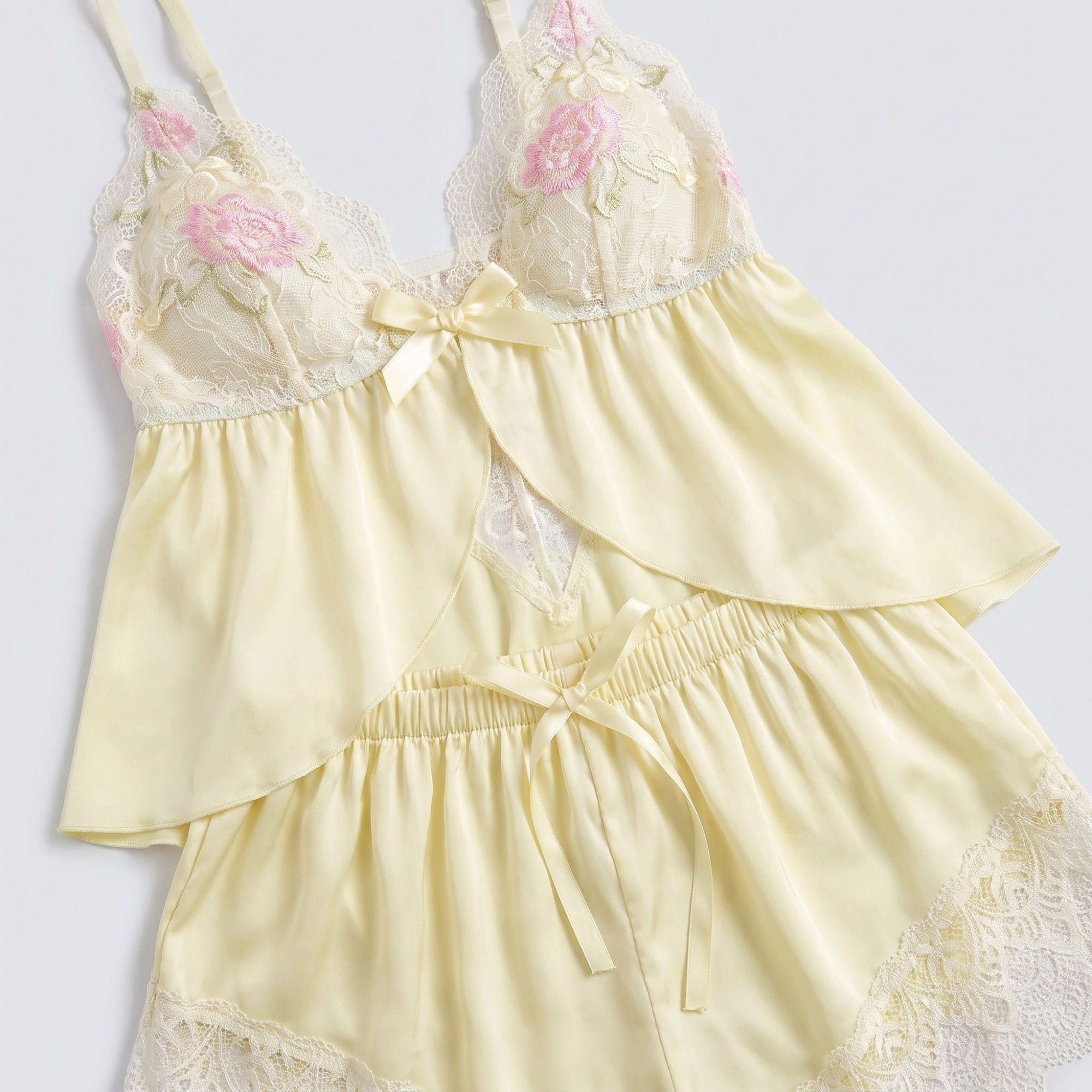 Anna-Kaci Women's 2-Piece Floral Lace Cami Top and Shorts Lingerie Set