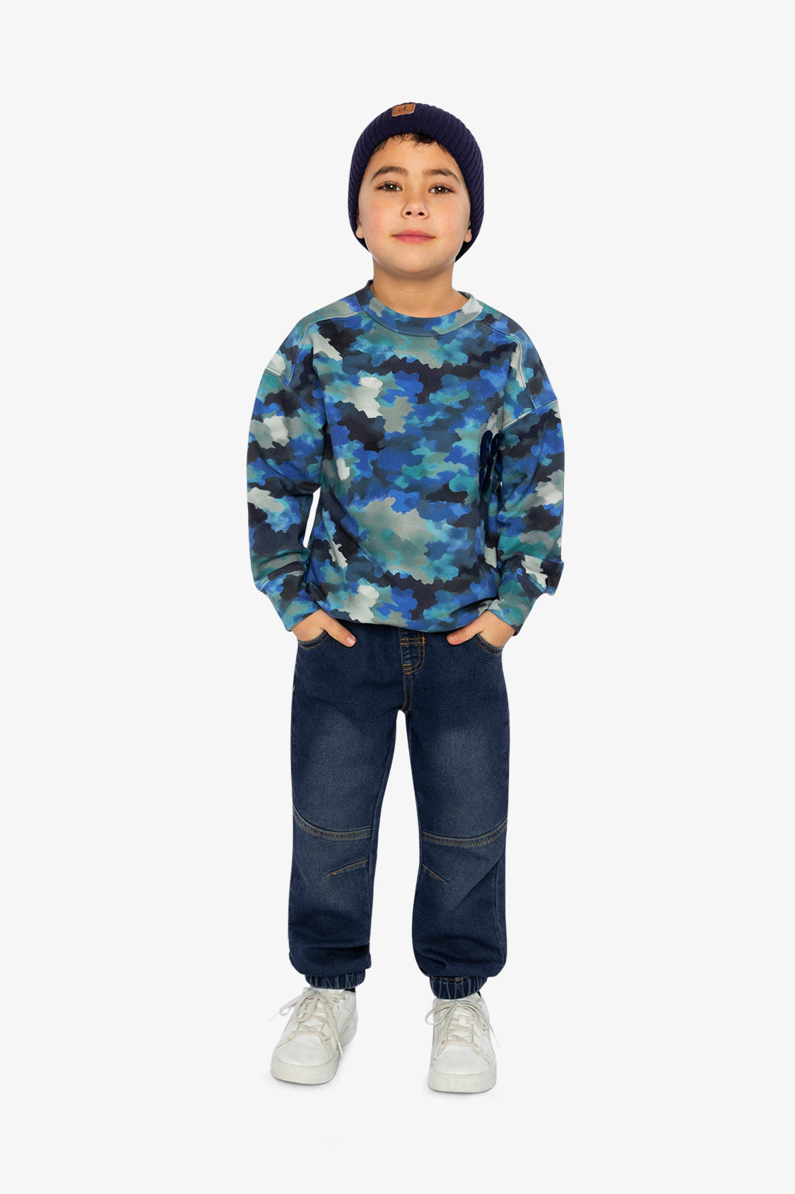 Deux par Boys Fleece Camouflage Sweatshirt with COOL Graphic