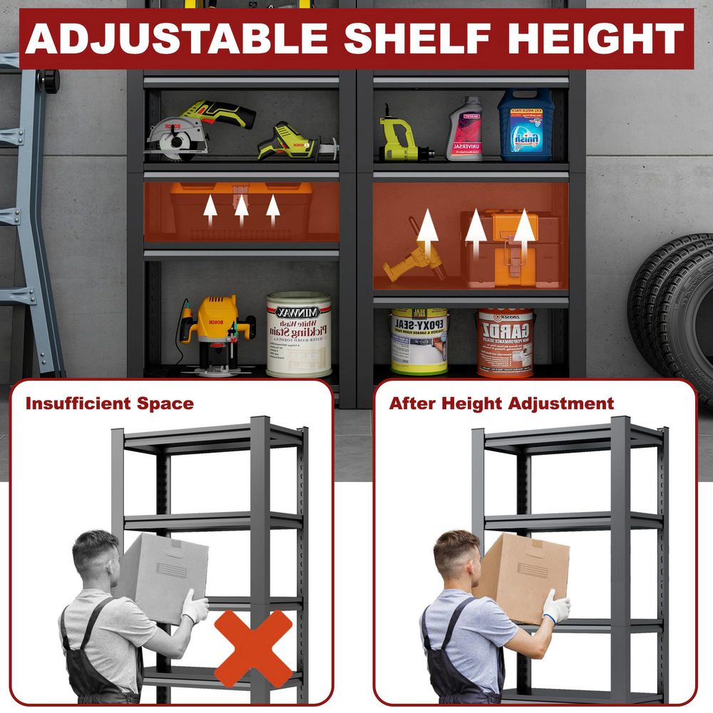 Flynama 5-Tier Boltless Garage Shelving, Heavy Duty Steel, Adjustable, Black (35.4"W x 72"H x 15.7"D)