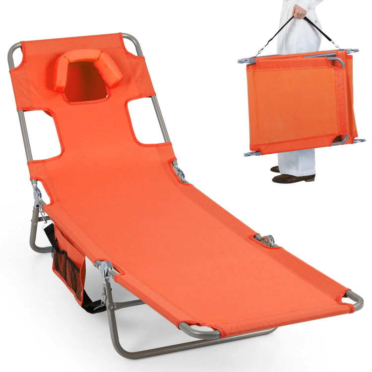 Hivvago Folding Beach Lounge Chair With Adjustable Backrest For Lawn