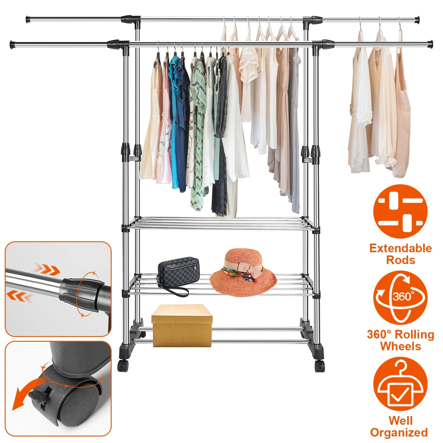 GBruno Extendable Rolling Garment Rack With Wheels