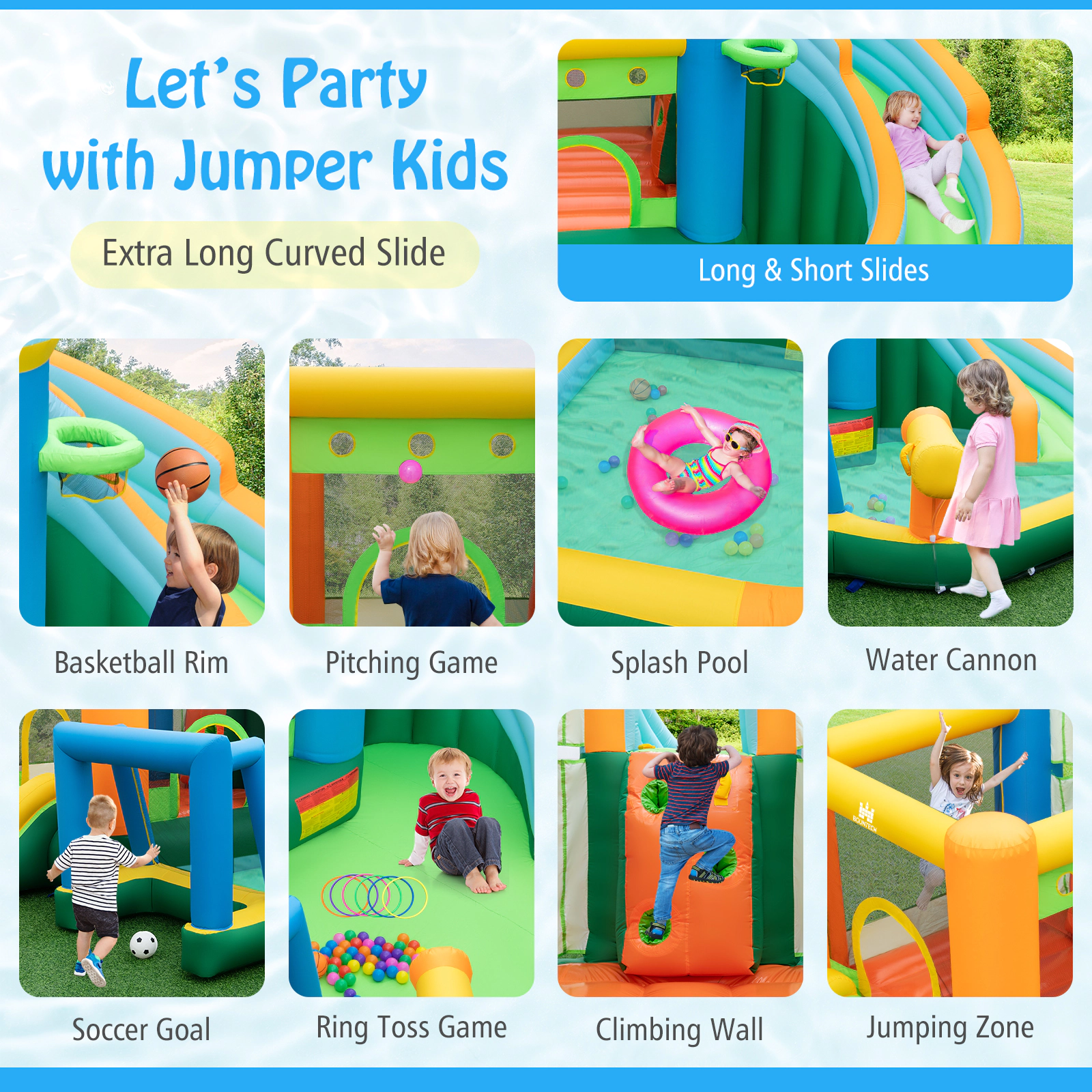SUGIFT Kids Multicolor Water Slide Bounce House with Soccer Goal and Climbing Wall 183-in W 100-lb Per Child