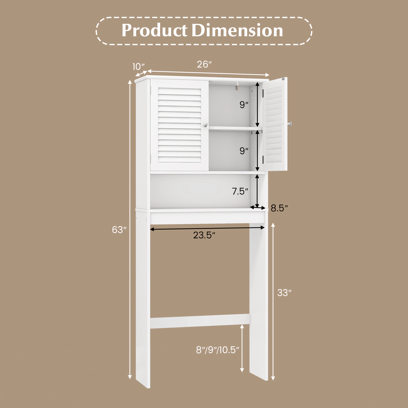 Slickblue Over The Toilet Bathroom Storage Cabinet with Double Doors and Adjustable Shelf