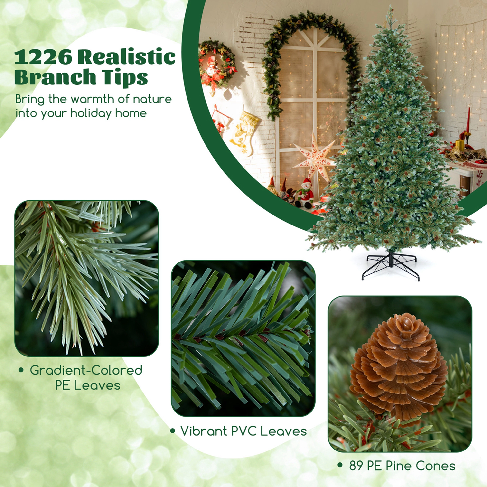 Costway 6/7/8 FT Artificial Christmas Tree with 590/846/1226 Branch Tips 240/340/410 Warm LED Lights