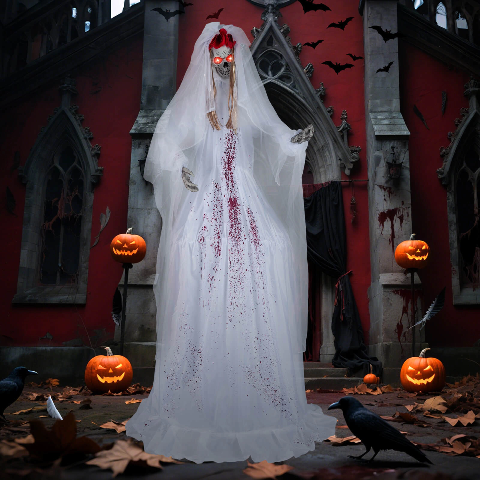 Costway Halloween Animatronic Standing Bride 7.2 FT Haunted House Decoration Sounds