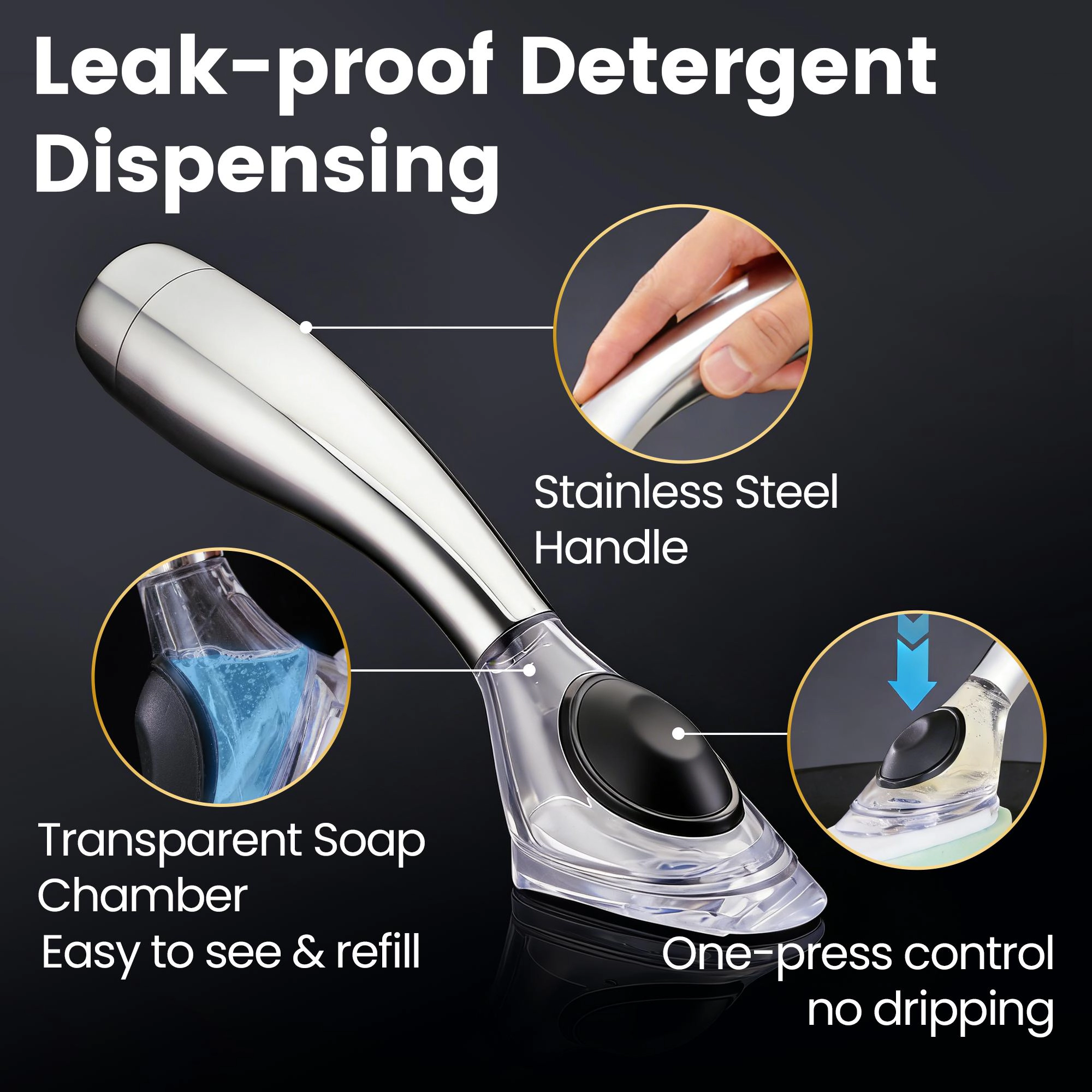 Gourmet Easy Dish Scrubber Stainless Steel Handle & Easy Storage Holder