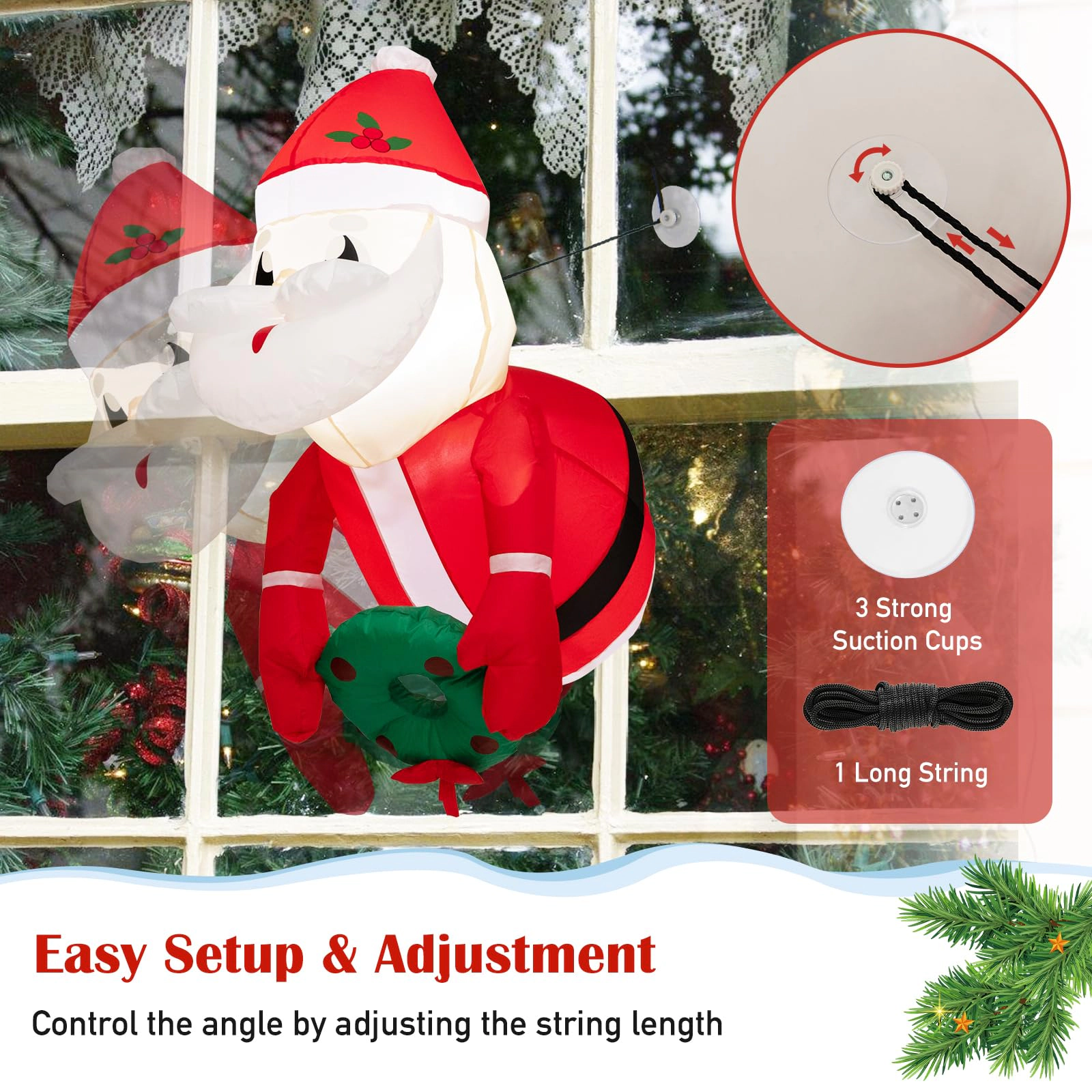 Glintex 3.3-Ft Inflatable Santa Window Breakout with Suction Cups and LED Lights, Red