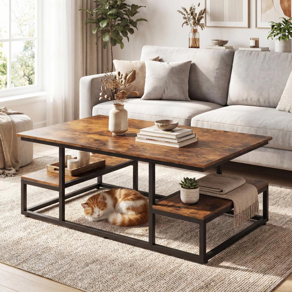 Hivvago 43" Rectangle Coffee Table With Storage And Open Shelves