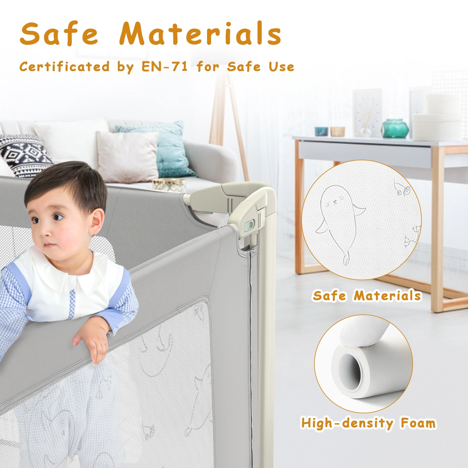 SUGIFT Extra-Long Seamless Bed Rail Guard for Toddlers with Adjustable 31-37-in Height and Double Safety Lock 59-in Gray