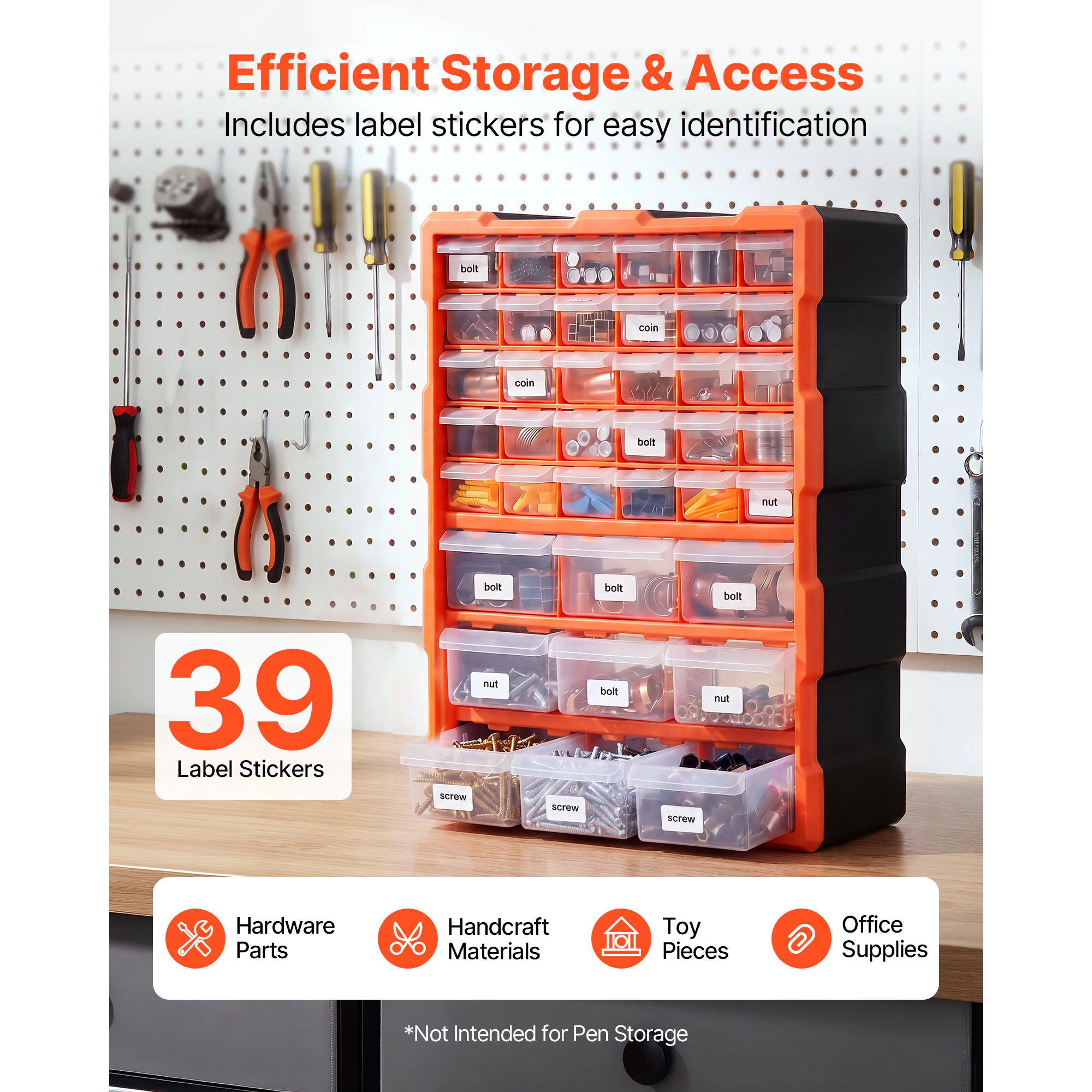 HONGGE Storage Organizer Plastic Drawer Cabinet for Garage Organization Stackable Small Parts