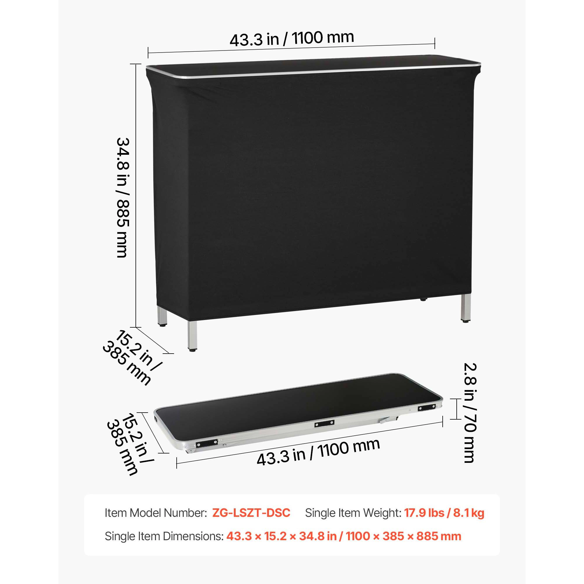 HONGGE Folding Portable Bar Table with Carry Bag 2 Storage Shelves and Detachable Skirt Quick and Easy Setup Foldable