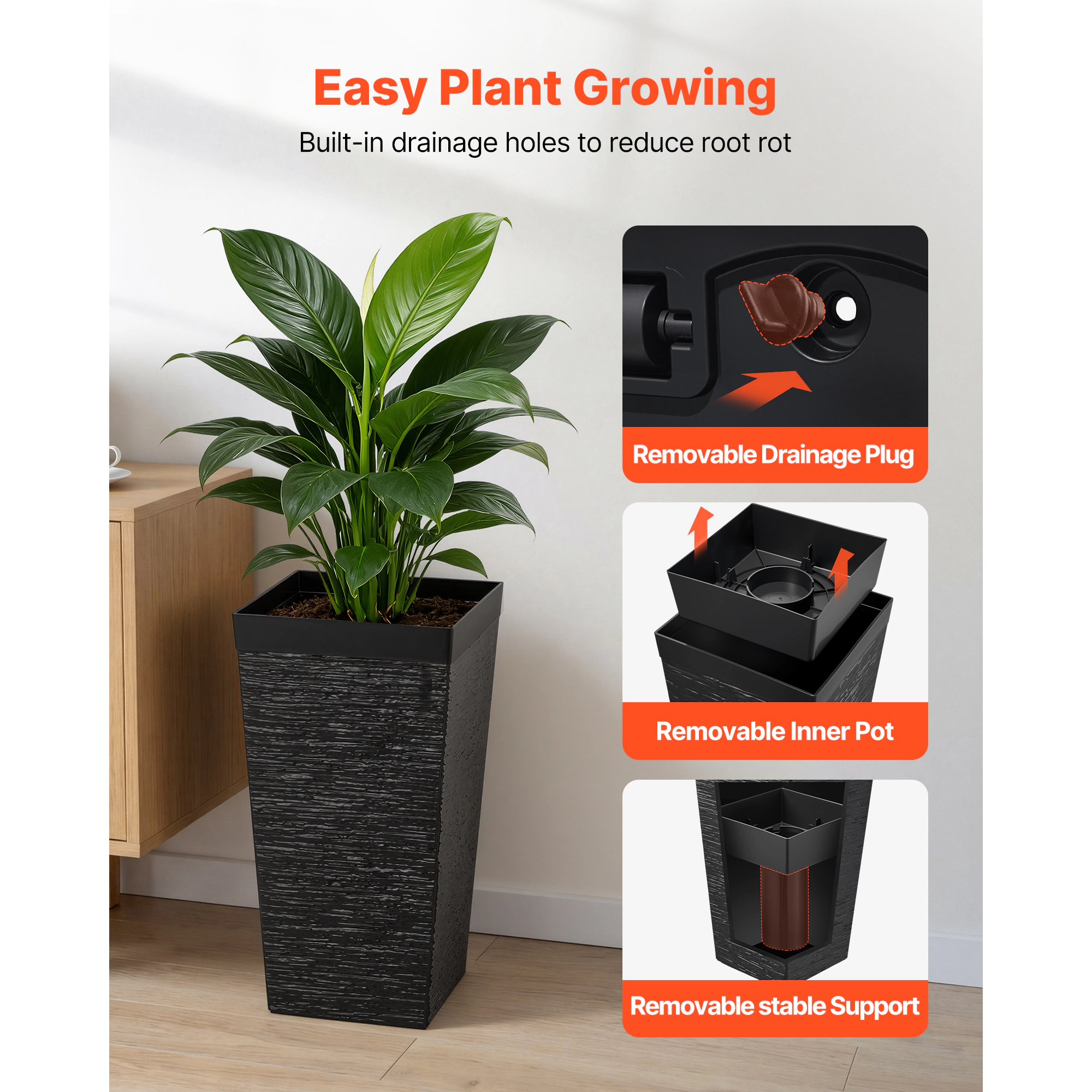 HONGGE Tall Planters Set of 2 Large Outdoor for Indoor Plants Front Porch Modern Flower Pots with