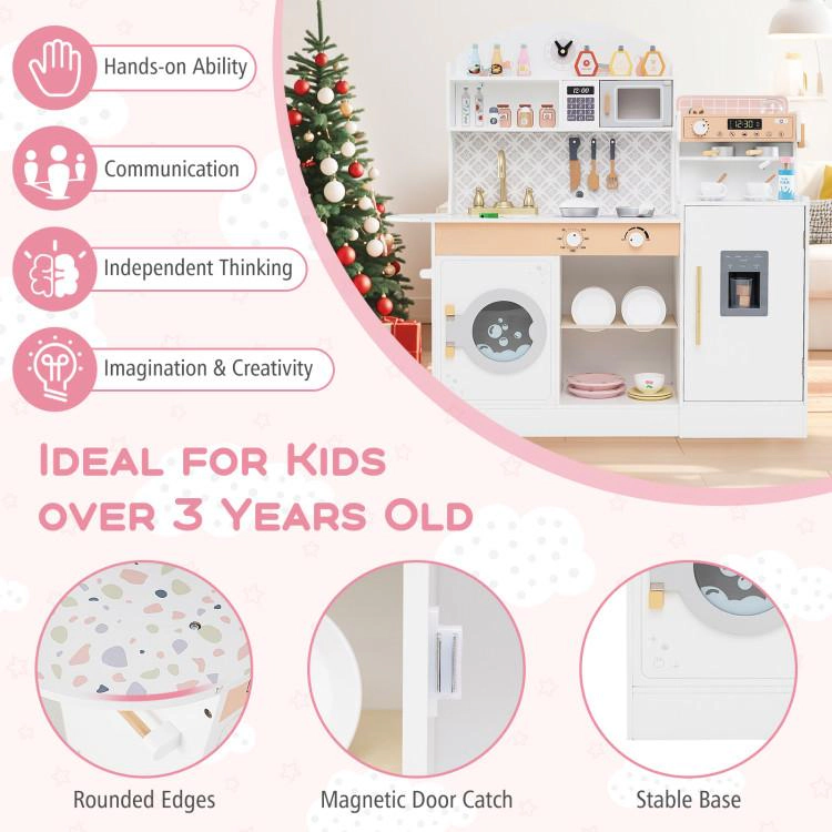 SUGIFT Wooden Kids Play Kitchen Set with Coffee Makers and 27 Accessories 42 x 12 x 41-in Playset Ages 3+ White