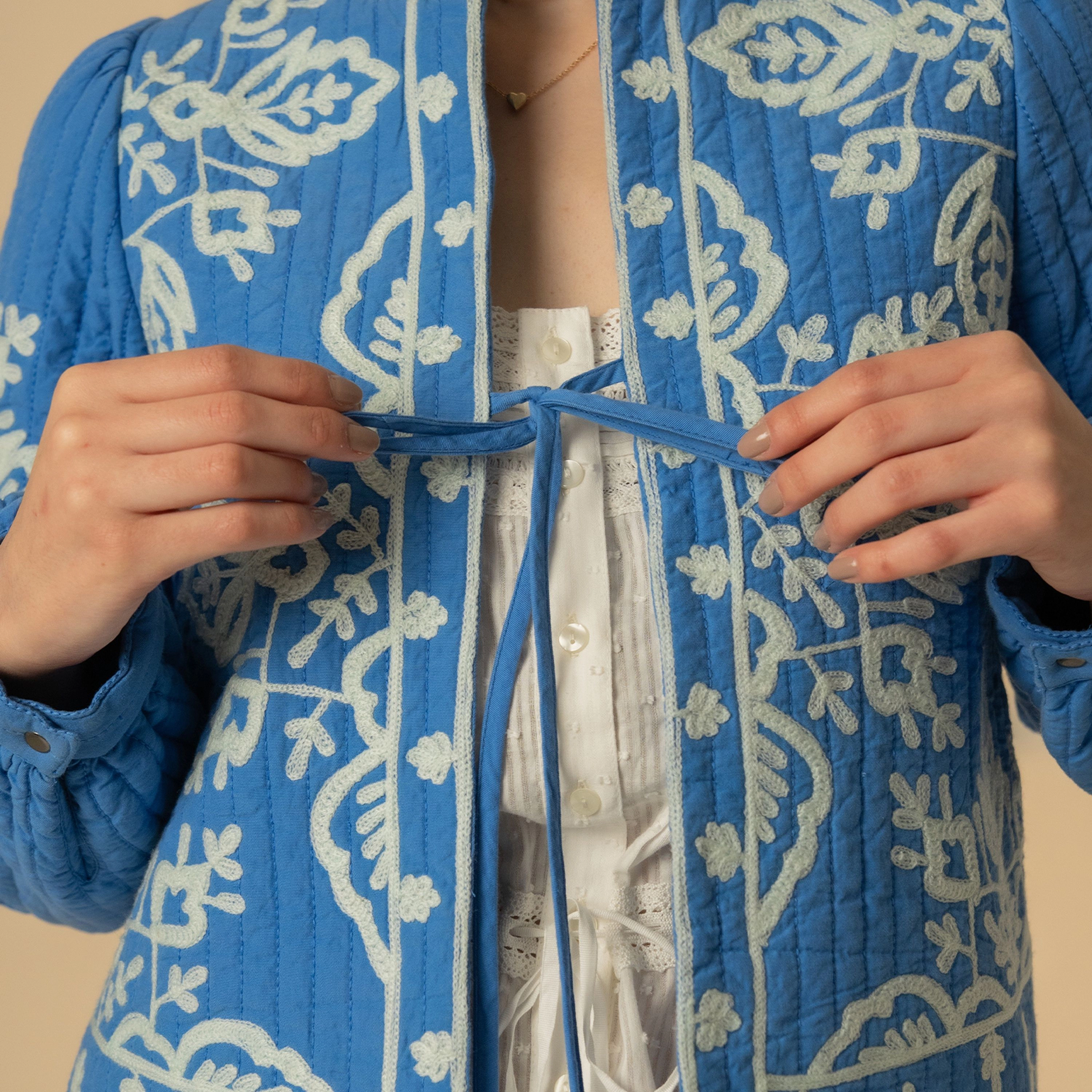 Rose & Nancy Women's Lori Blue Embroidered Quilted Jacket