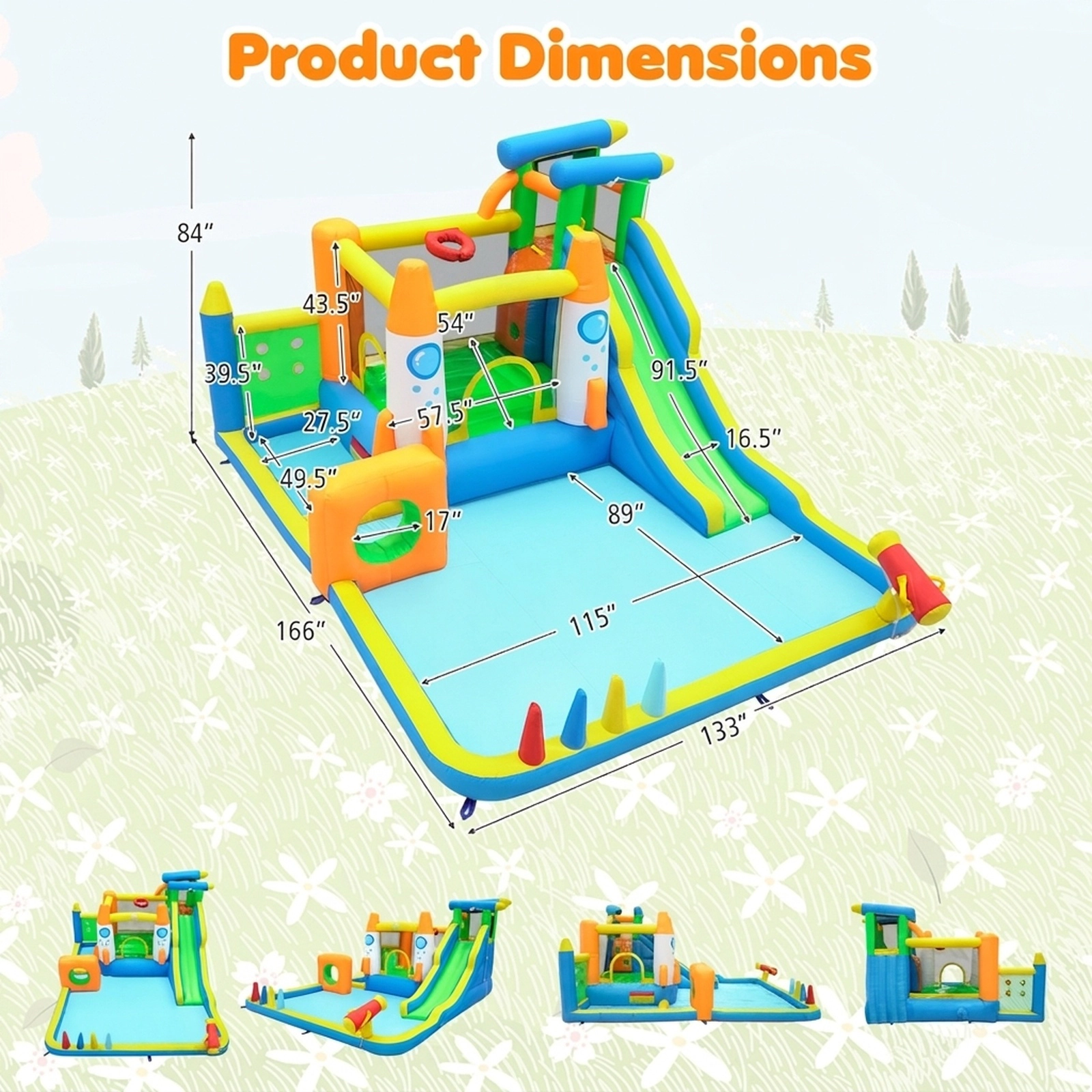 10-in-1 Inflatable Bounce House with Water Slide Splash Pool Climbing Wall Ball Pit Tunnel and 680W Blower