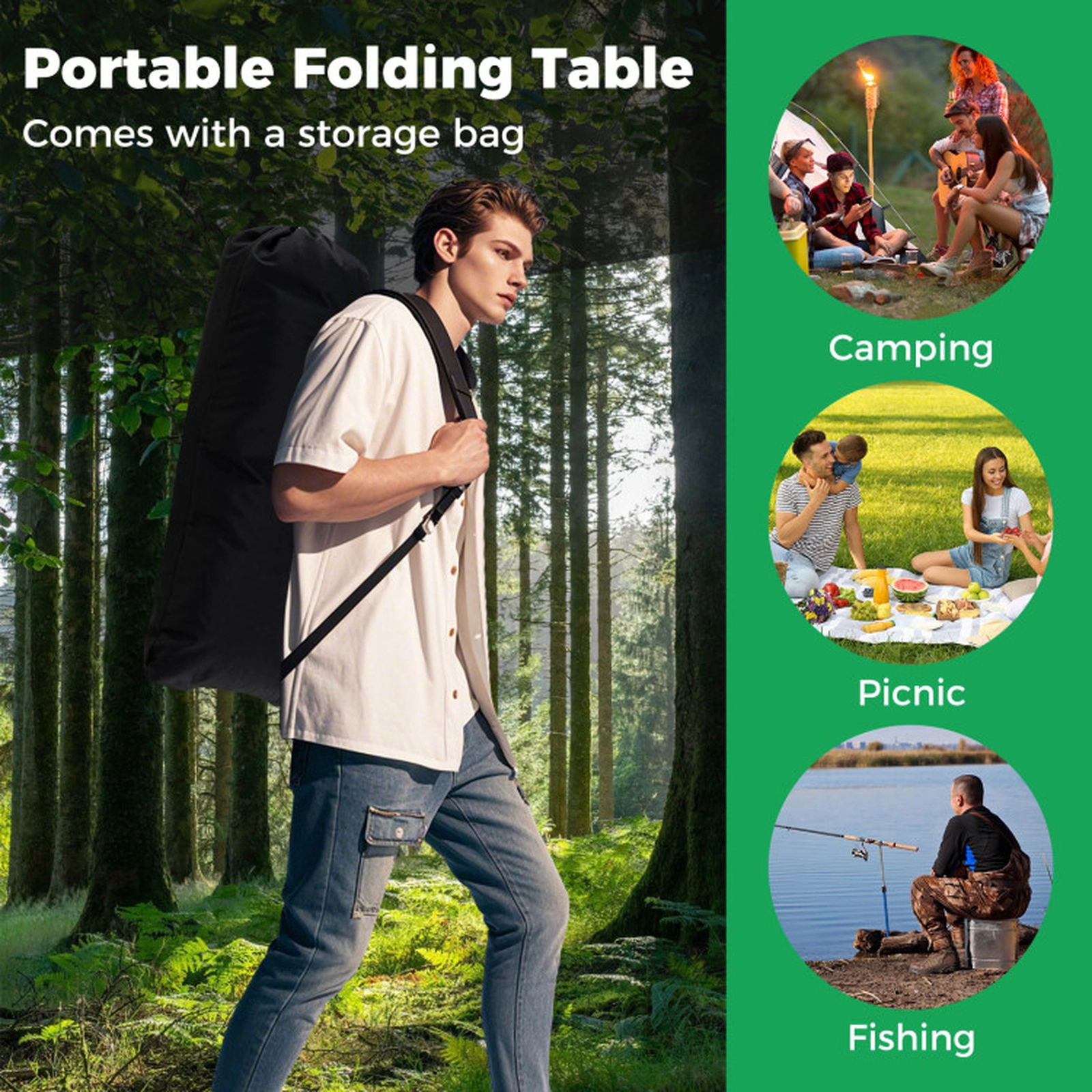 SUGIFT 47-Inch Aluminum Roll-Up Camping Table, 220-Lb Capacity, Mesh Basket and Carry Bag