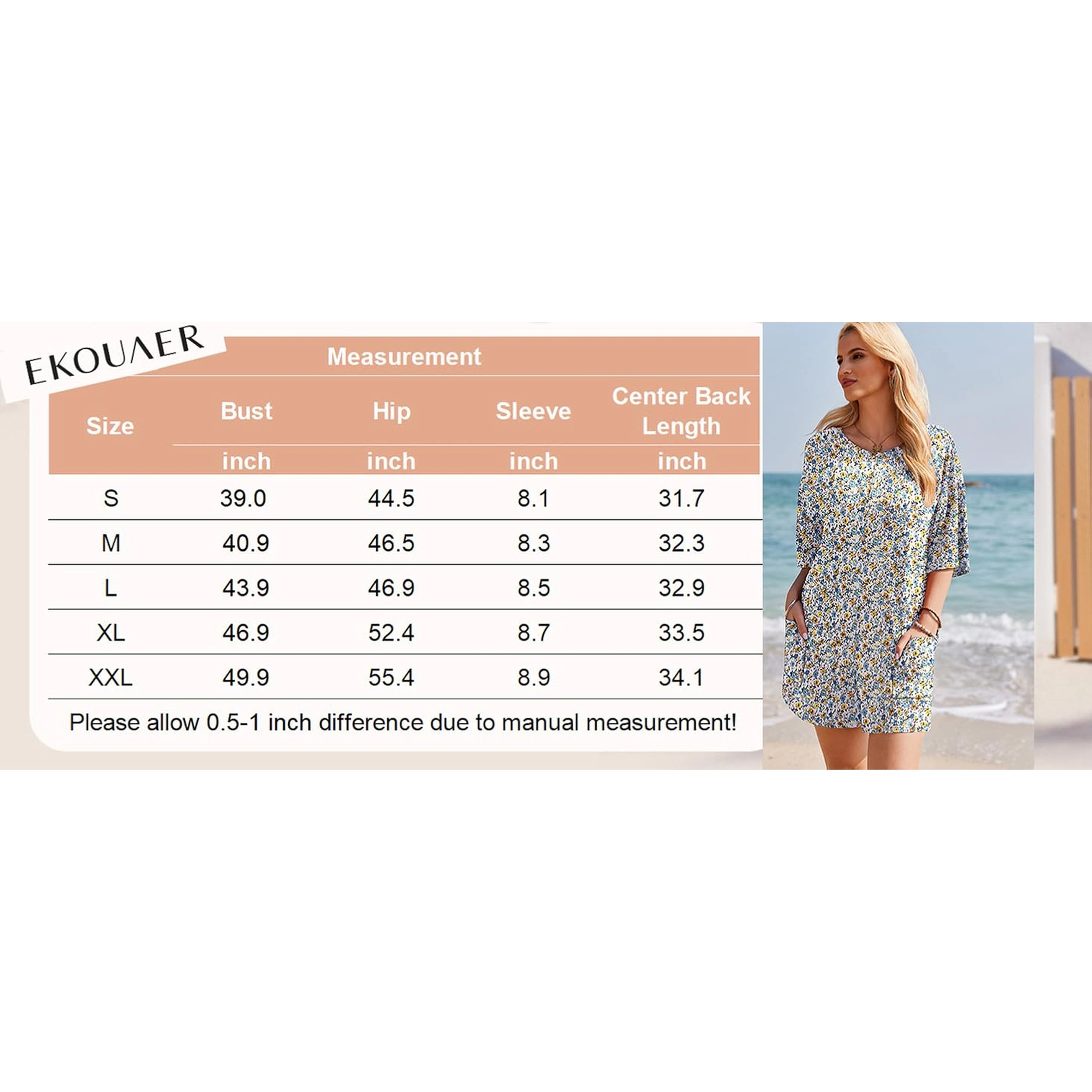 Ekouaer Women's Crew Neck Half Sleeve Oversized T-Shirt Dress