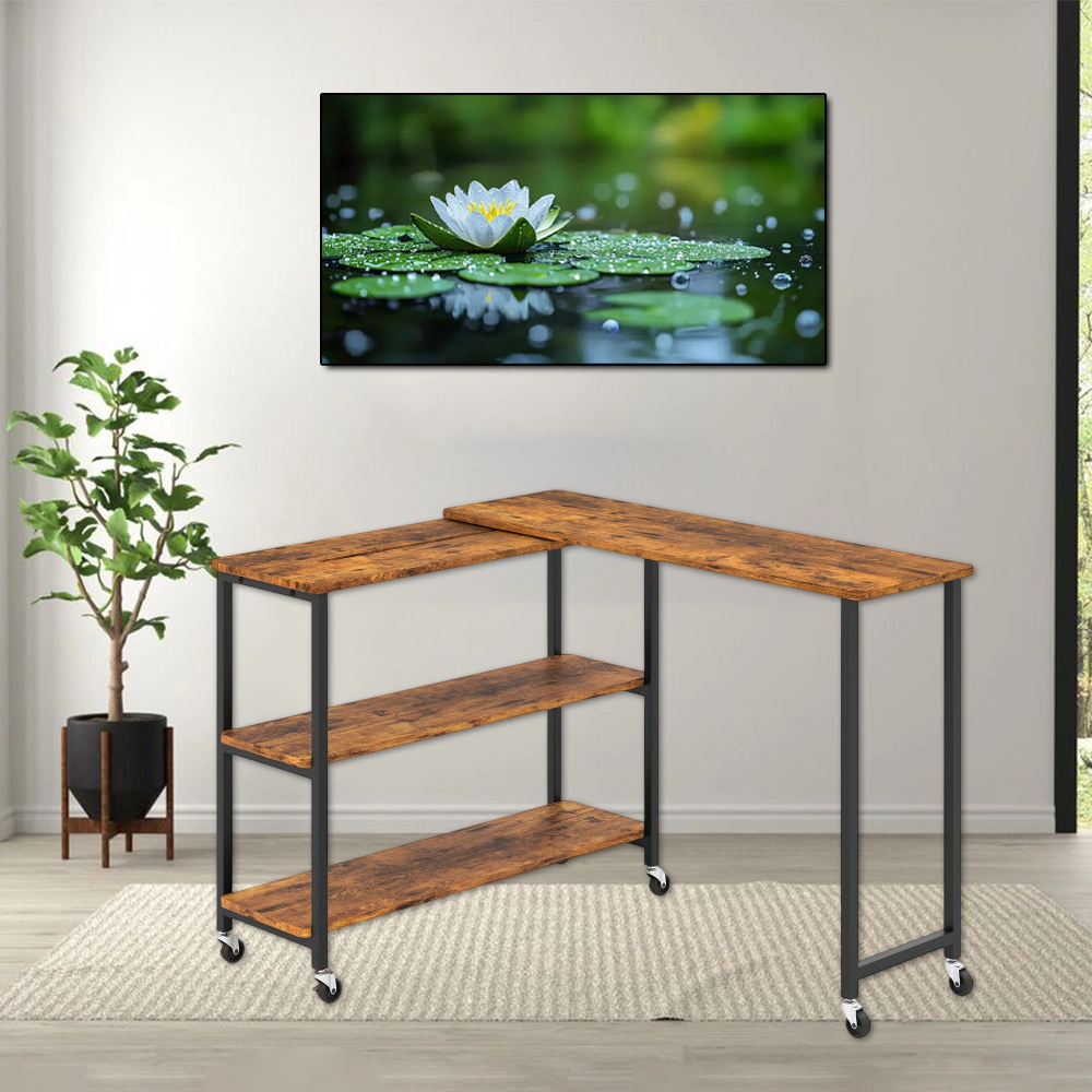 Hivvago Large Swivel Sofa Side Table with Rolling Wheels and Storage Space
