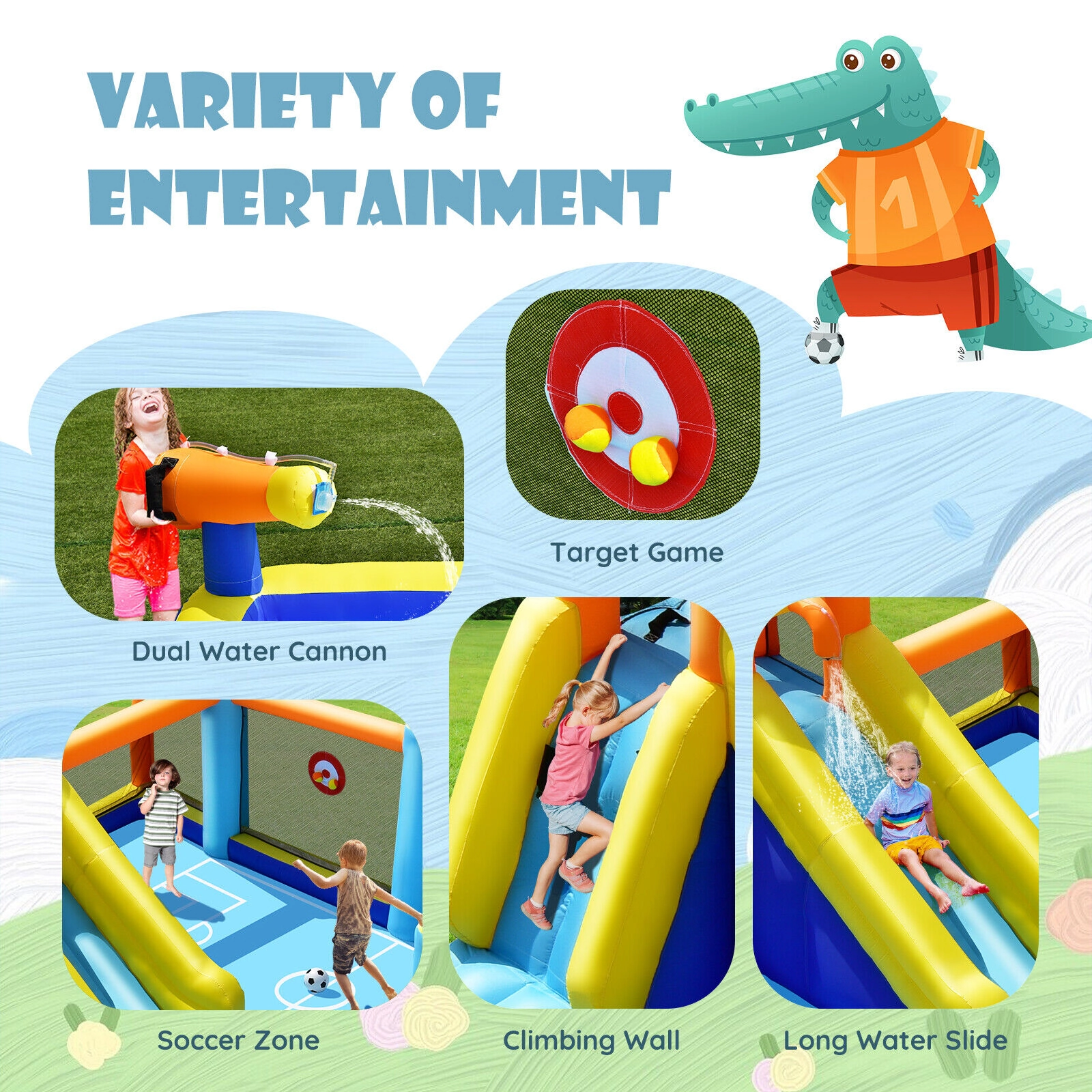 SUGIFT Giant Soccer Themed 735W Blower and Splash Pool Kids Inflatable Water Slide