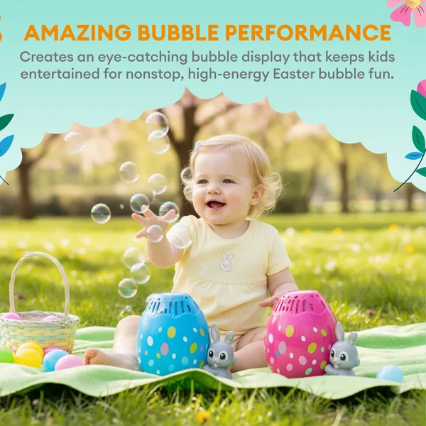 Sperric Easter Egg Bubble Maker Machine, Bunny Automatic Bubble Toy, Battery Operated Outdoor Bubble Blower for Kids 3+
