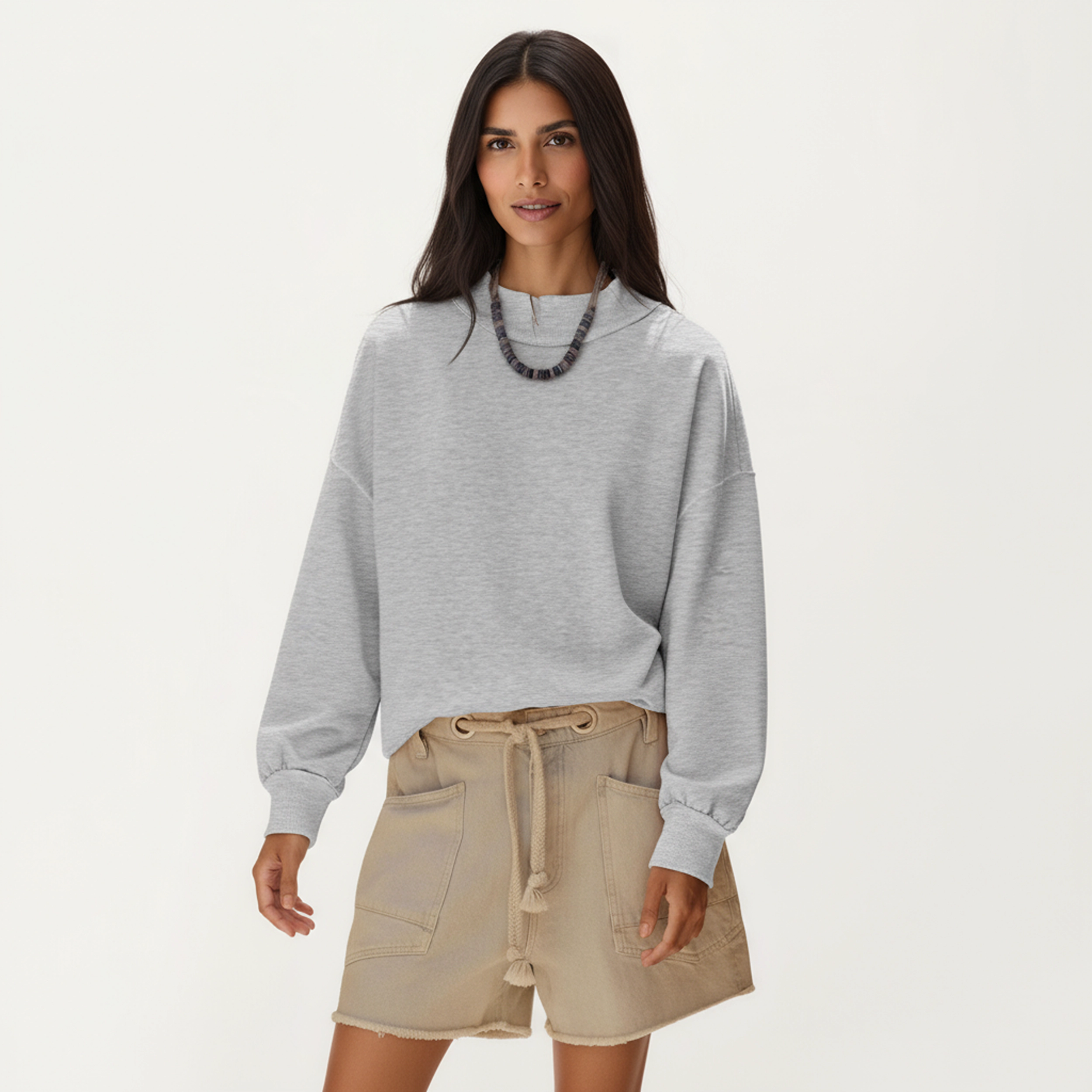 Anna-Kaci Women's Crew Neck Ribbed Cuff Relaxed Fit Long Sleeve Pullover Top