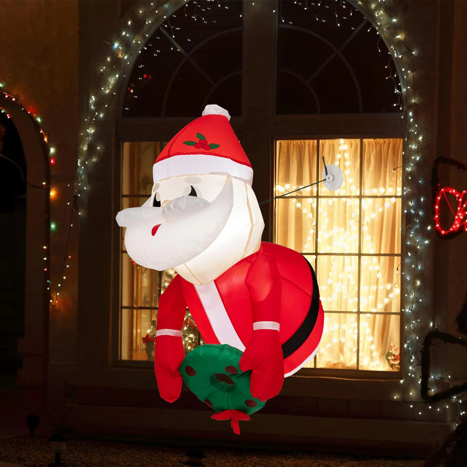 Glintex 3.3-Ft Inflatable Santa Window Breakout with Suction Cups and LED Lights, Red