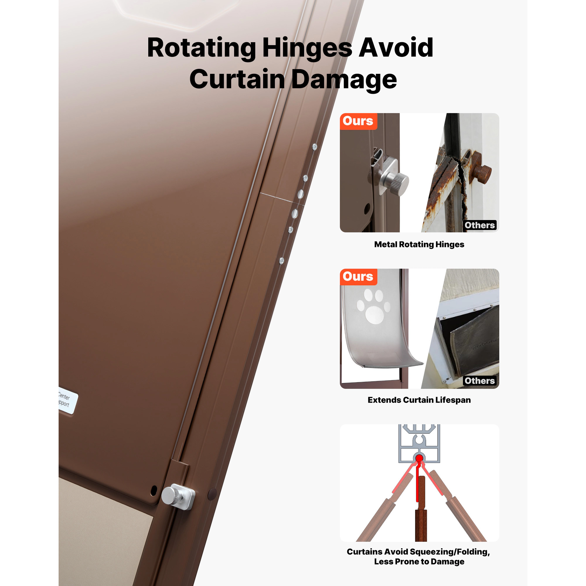 HONGGE Aluminum Frame Sliding Glass Dog Door for Large Pets, Adjustable Height 75 7/8-80 11/16 in with Lock, Brown