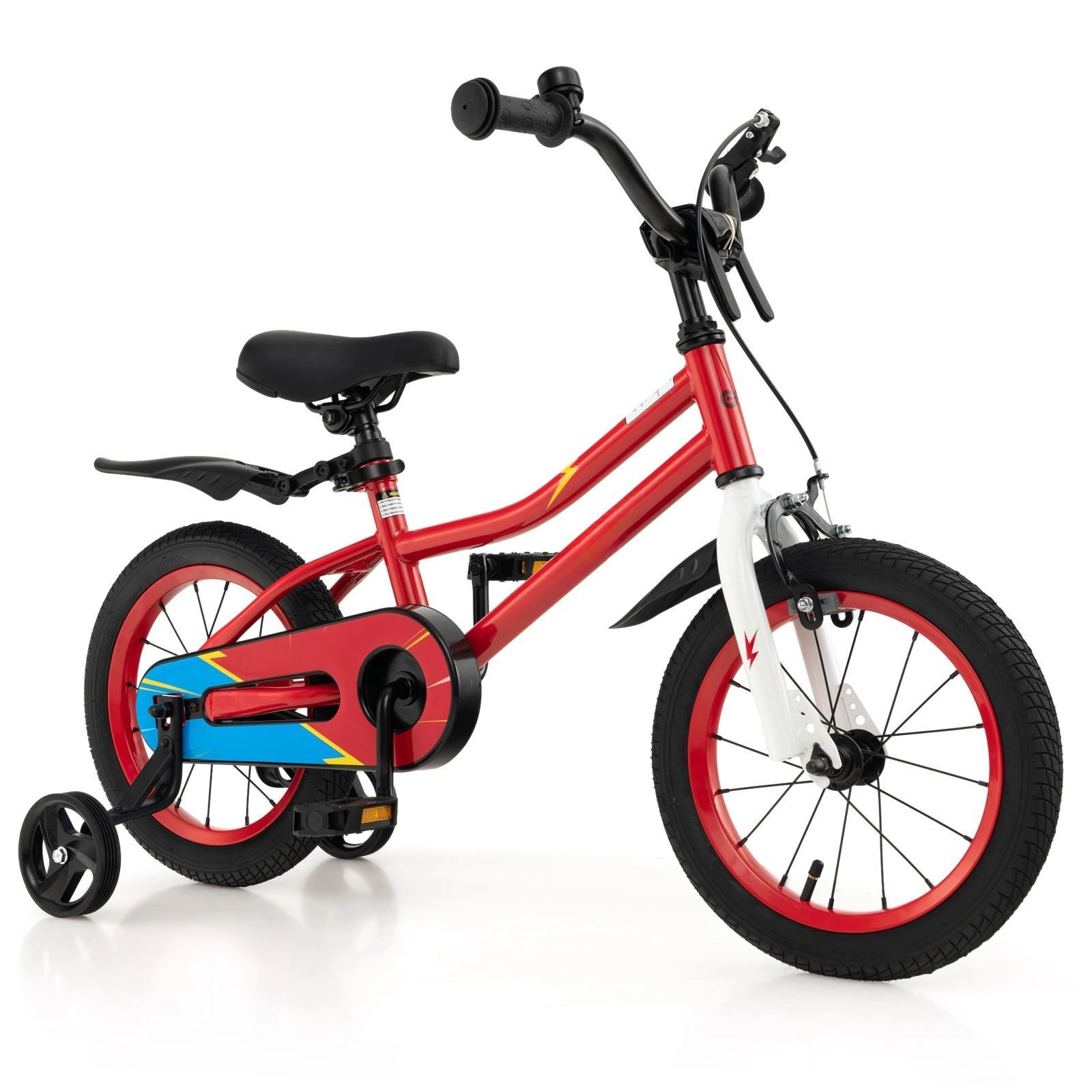 SUGIFT Height-Adjustable 14-Inch Kids Bike with Training Wheels 99-lb Capacity Ages 3-5 Years Red
