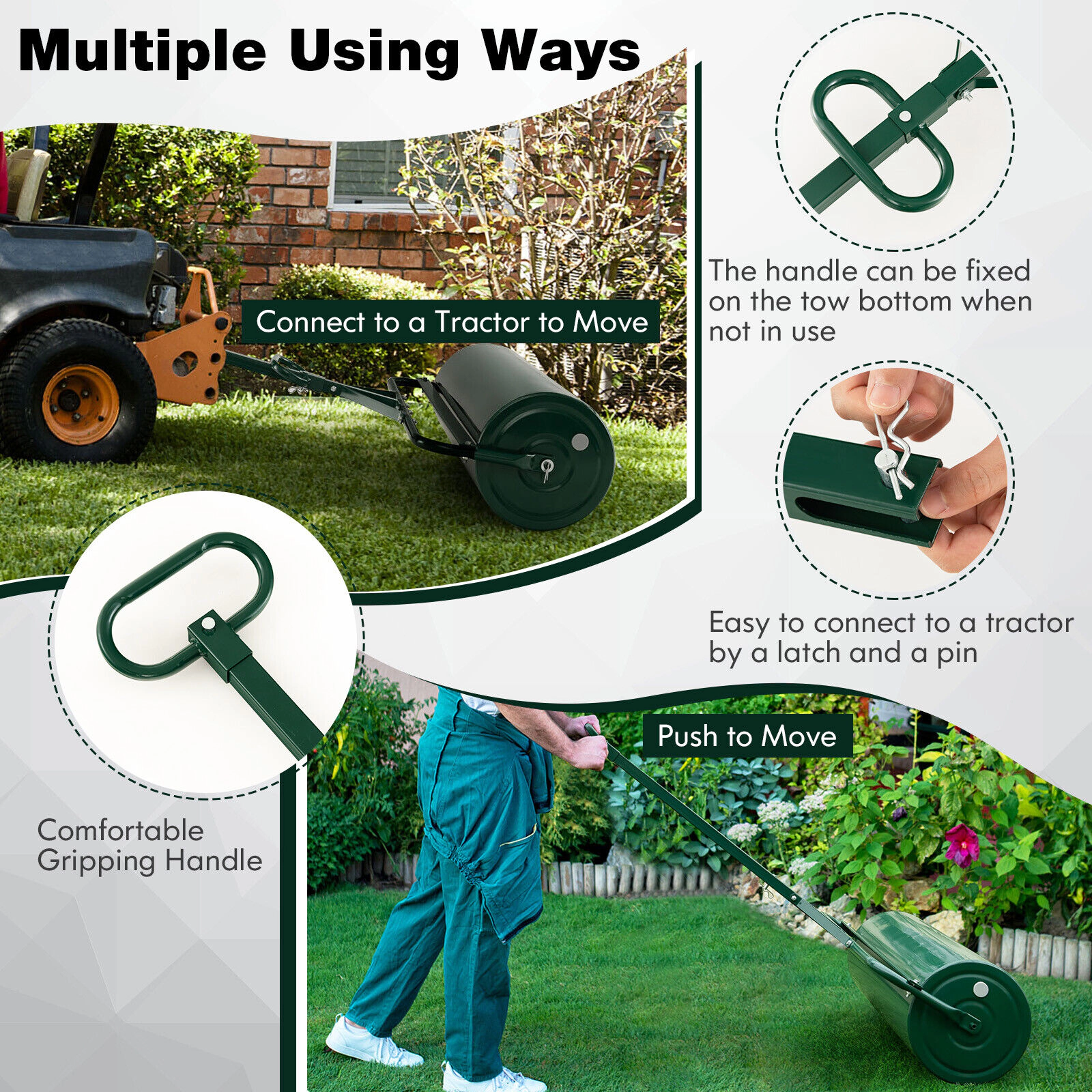 SUGIFT 17 Gallon Metal Lawn Roller Green with Detachable Gripping Handle