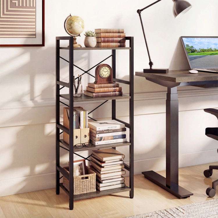 Hivvago 4-Tier Bookshelf Narrow Freestanding Display Shelf with Metal Frame